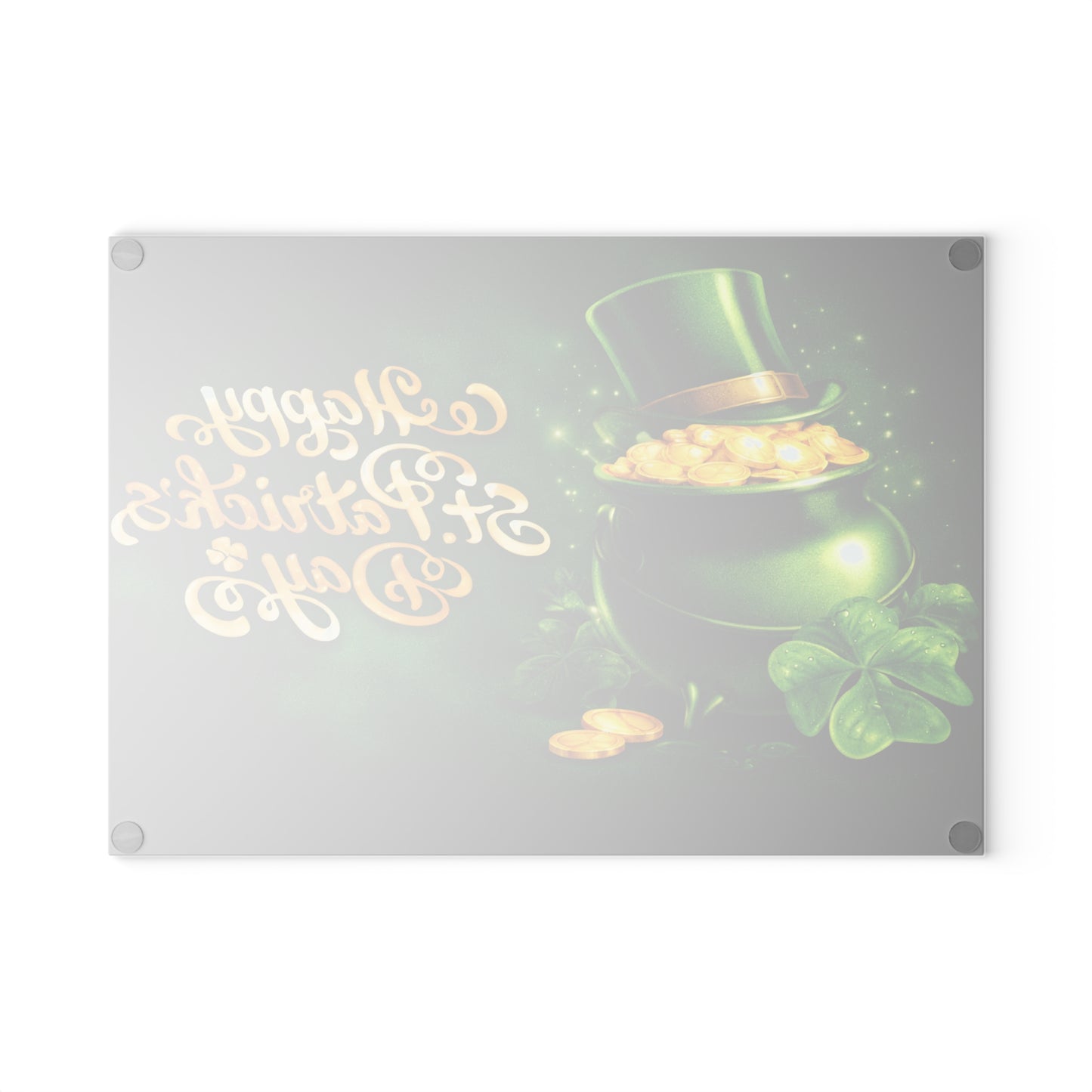 Happy St. Patrick’s Day Clover & Gold Glass Cutting Board – Festive Irish Kitchen Accent
