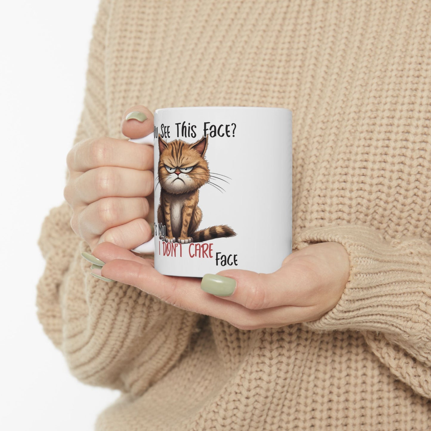 ¿Ves esta cara? – Taza de café "Me da igual" de Grouchy Cat ☕