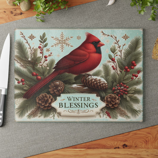 🕊️❄️ Winter Blessings Cardinal Cutting Board – Elegant Holiday Charm for Your Kitchen ❄️🕊️