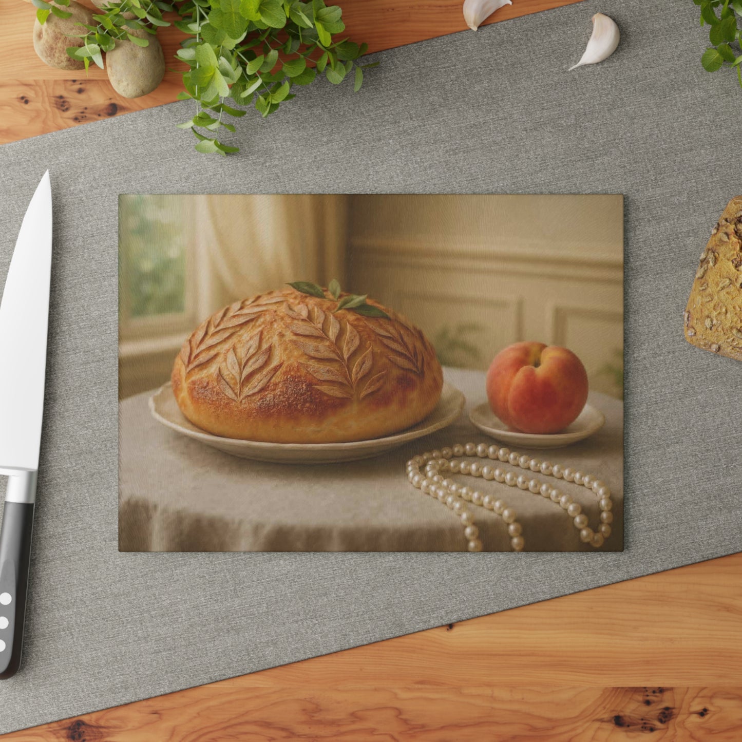 🍞 Ophelia Sourdough Bread – Vintage Bakery Art Tempered Glass Cutting Board