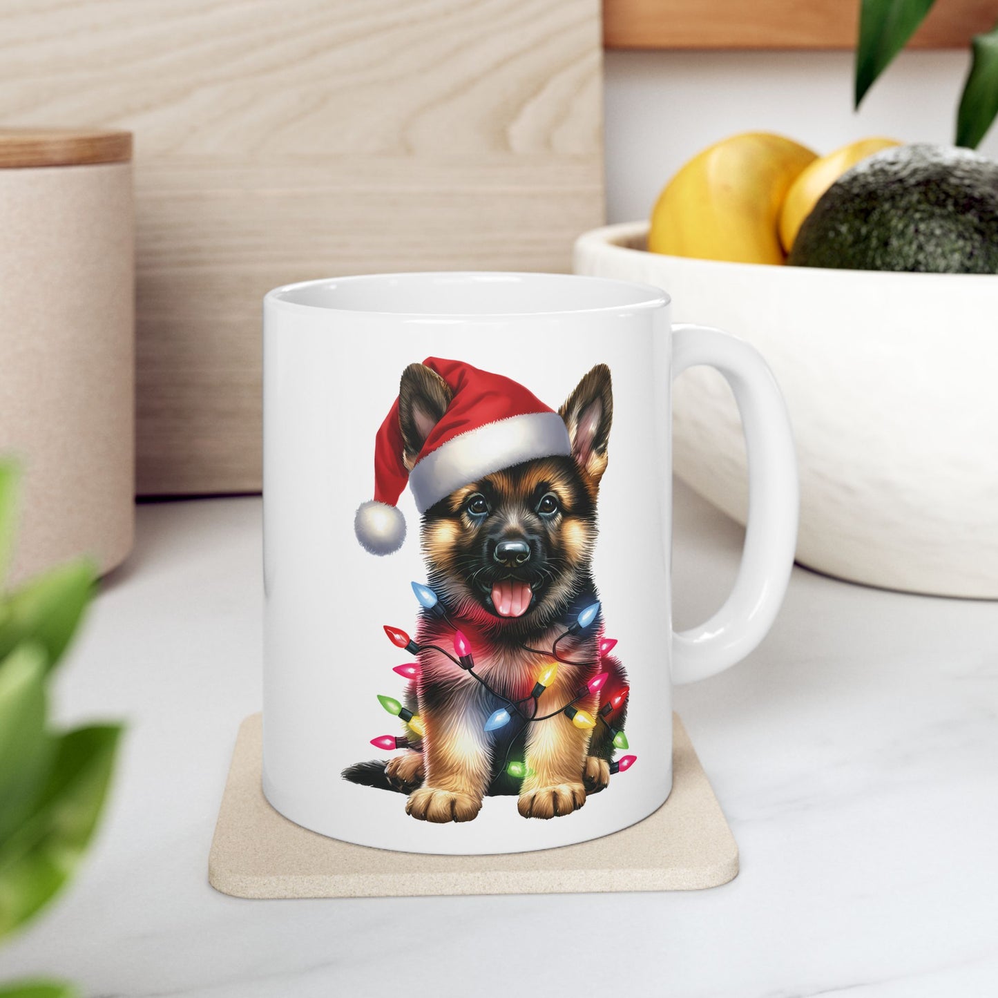 🎄 German Shepherd Christmas Lights Mug – Santa Paws & Holiday Cheer in Every Sip 🐾