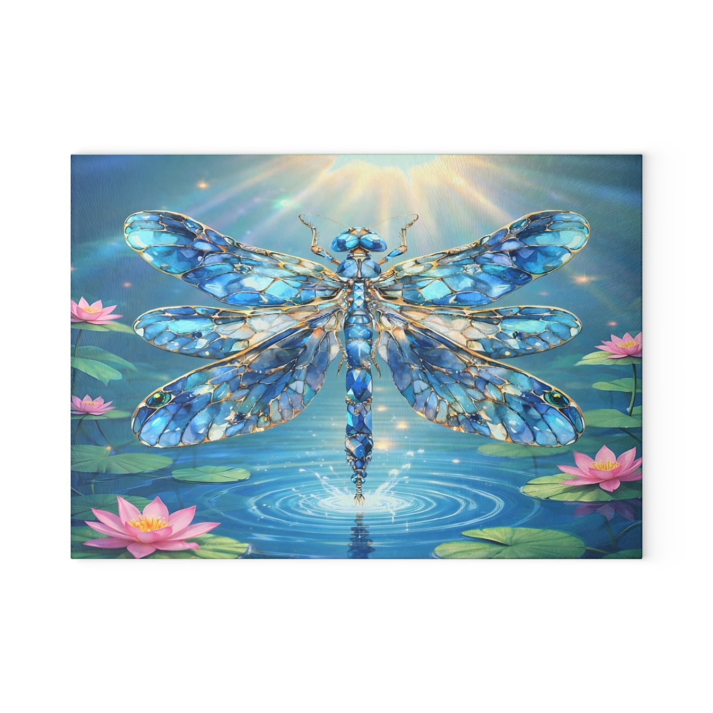 Radiant Dragonfly Glass Cutting Board – Tranquil Pond Art Kitchen Decor