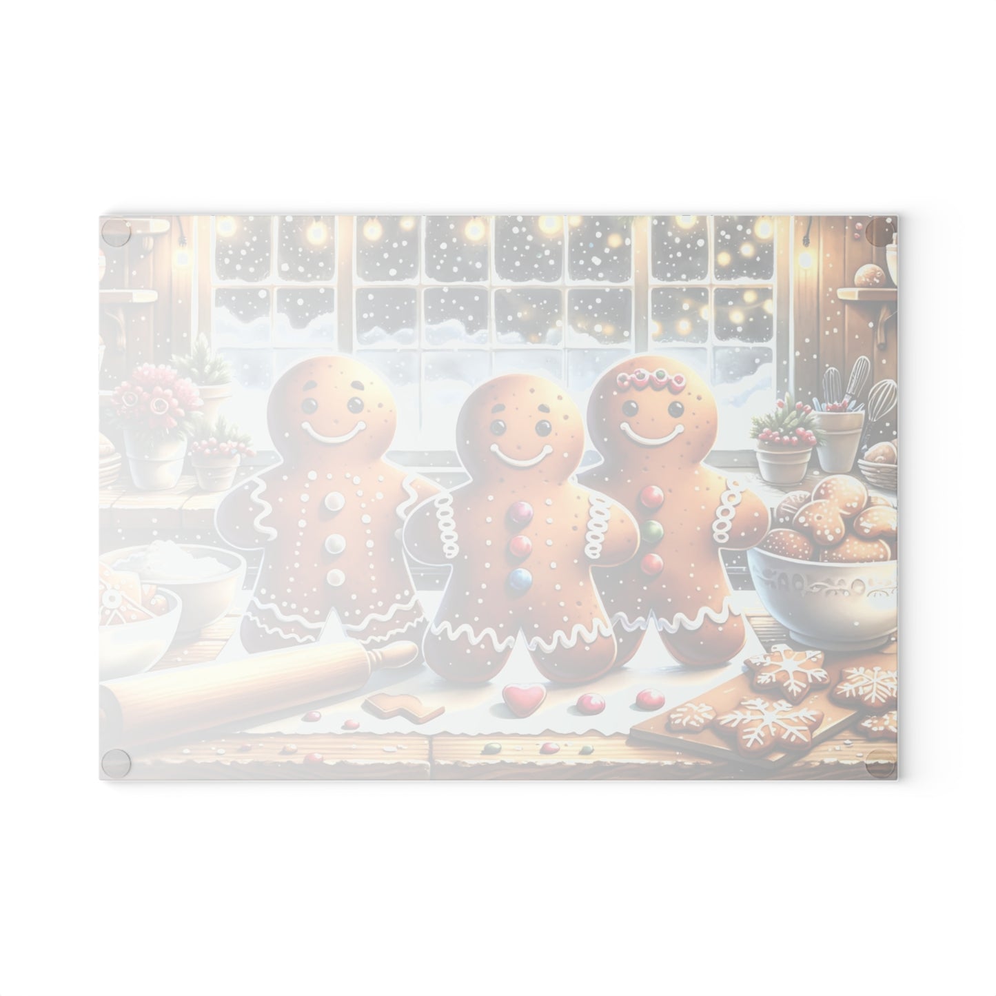 🍪❄️ “Gingerbread Bake Squad” Glass Cutting Board – Cozy Holiday Cheer for Your Kitchen