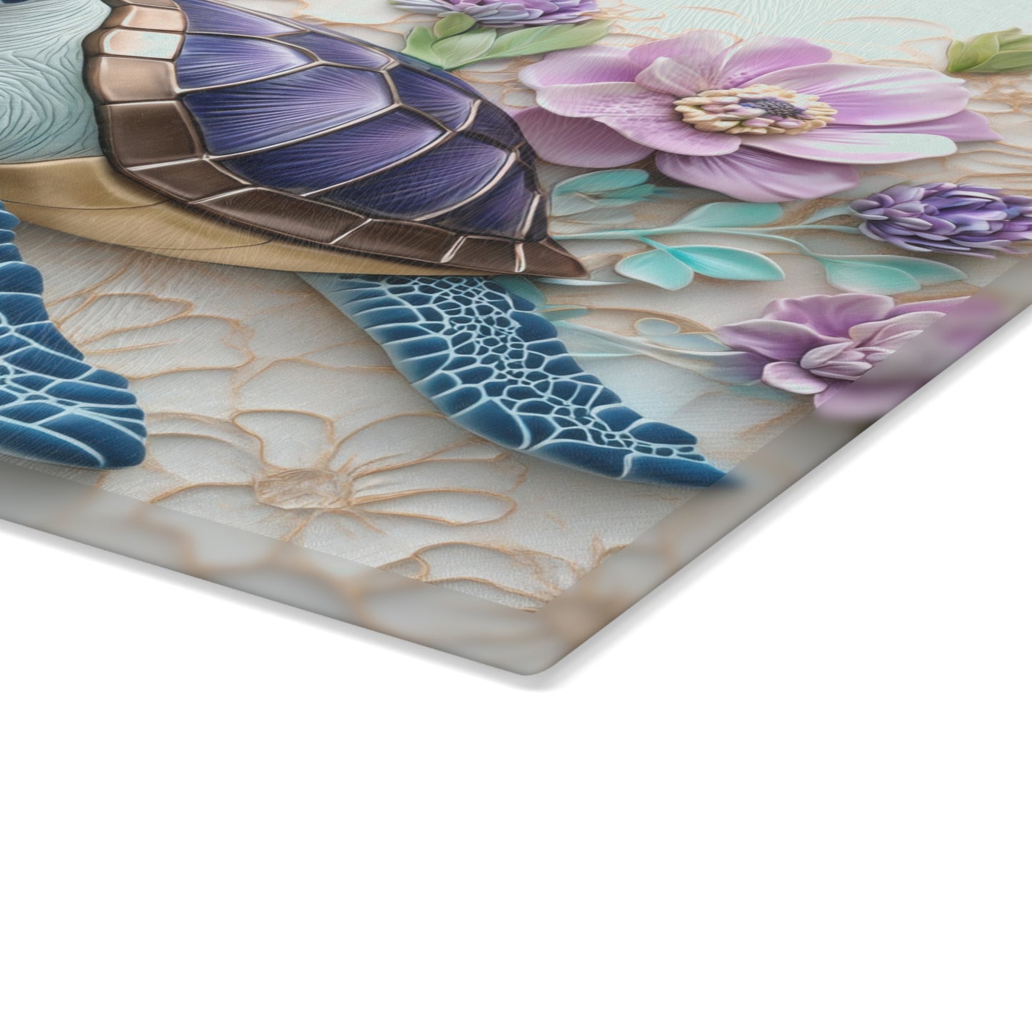🐢 Floral Sea Turtle Cutting Board – Ocean Beauty Meets Botanical Elegance