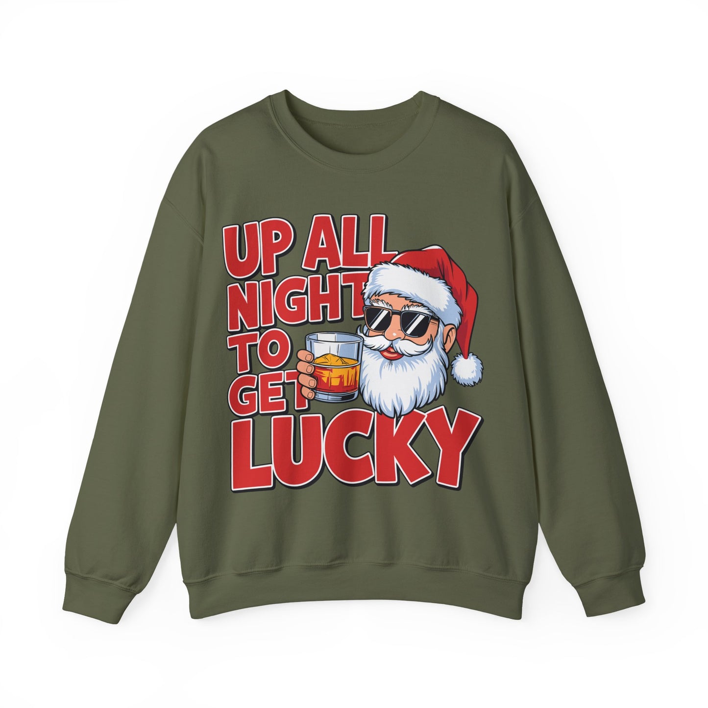 🎅🥃 Up All Night To Get Lucky Sweatshirt – Funny Santa Holiday Pullover for Men