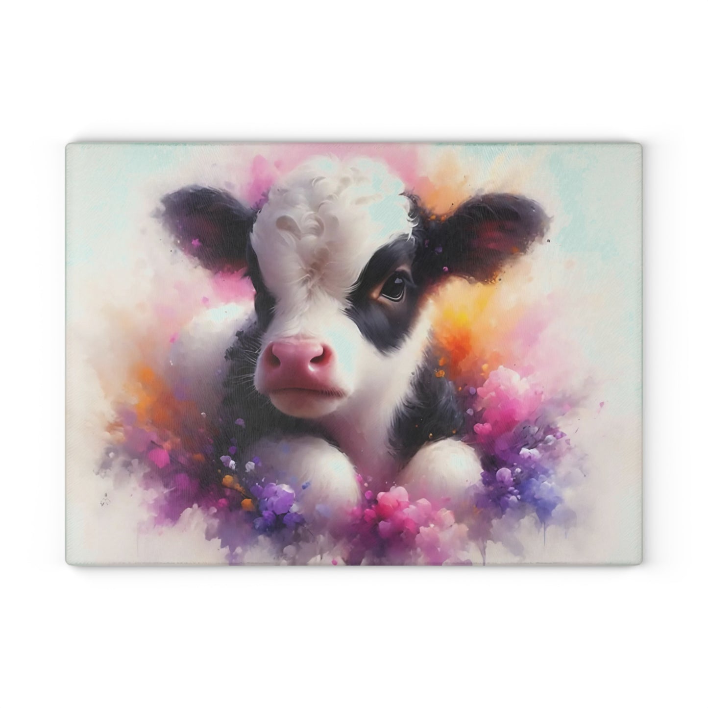 🐮 Baby Cow Floral Splash Cutting Board – Sweet Farmhouse Charm for Your Kitchen