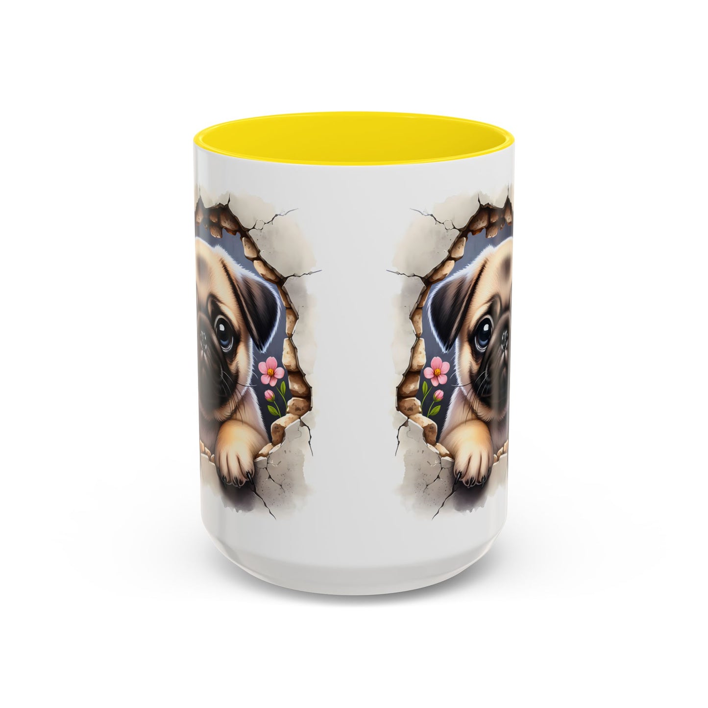 🐾💛 Pug Puppy Accent Mug – Cute Wrinkly Pug Coffee Cup ☕✨