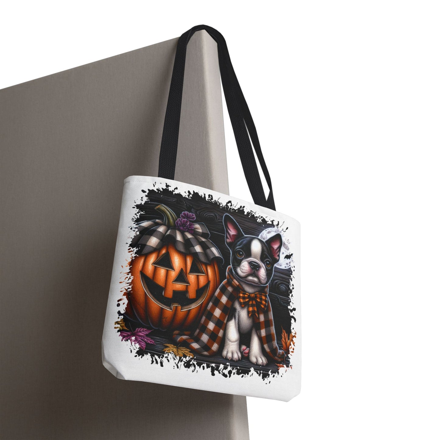 🎃 Boston Terrier Halloween Tote Bag – Spooky Cute with Plaid Style 🐾🖤👜