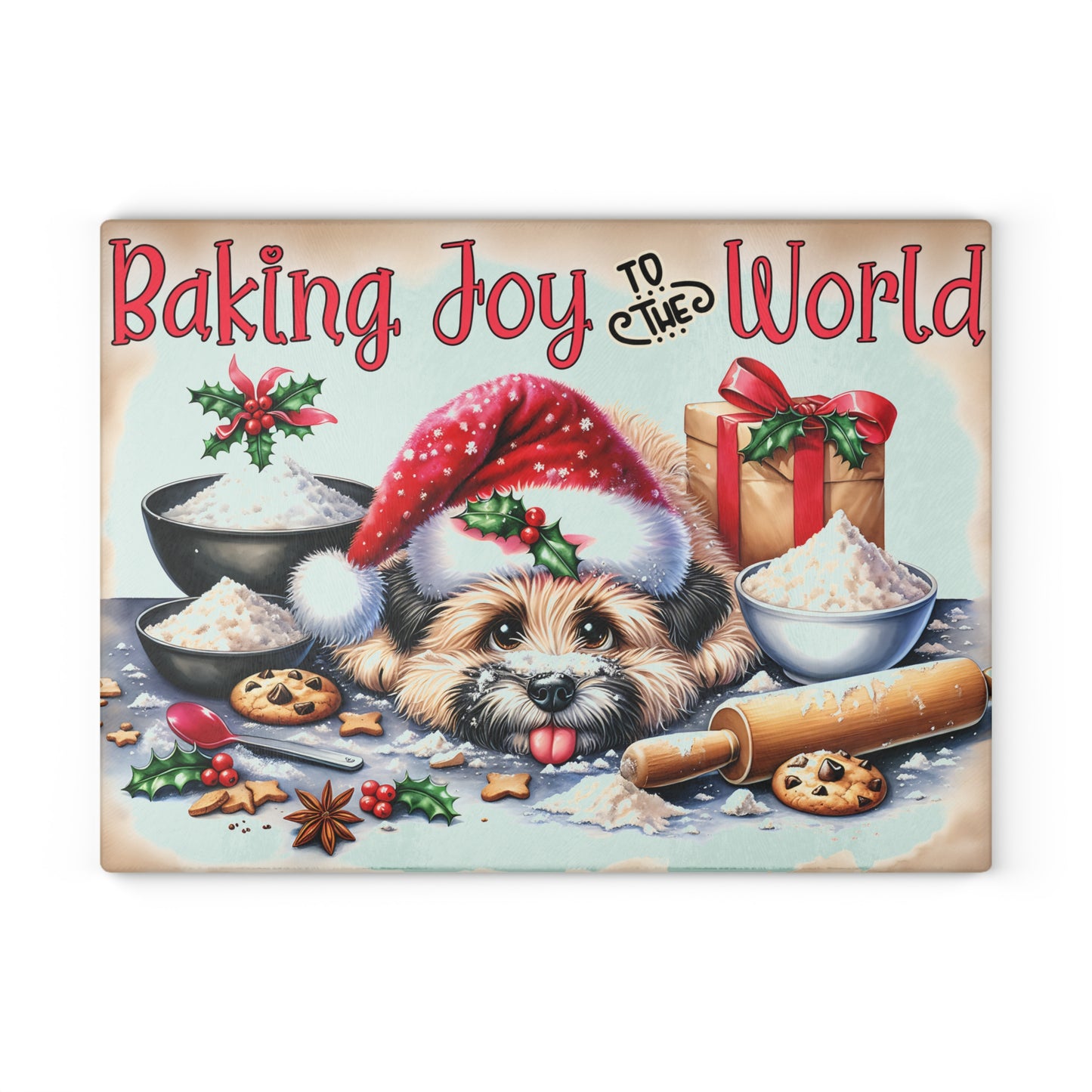 🎄 Baking Joy to the World Puppy Cutting Board – Sweet Holiday Kitchen Cheer 🎅🐾