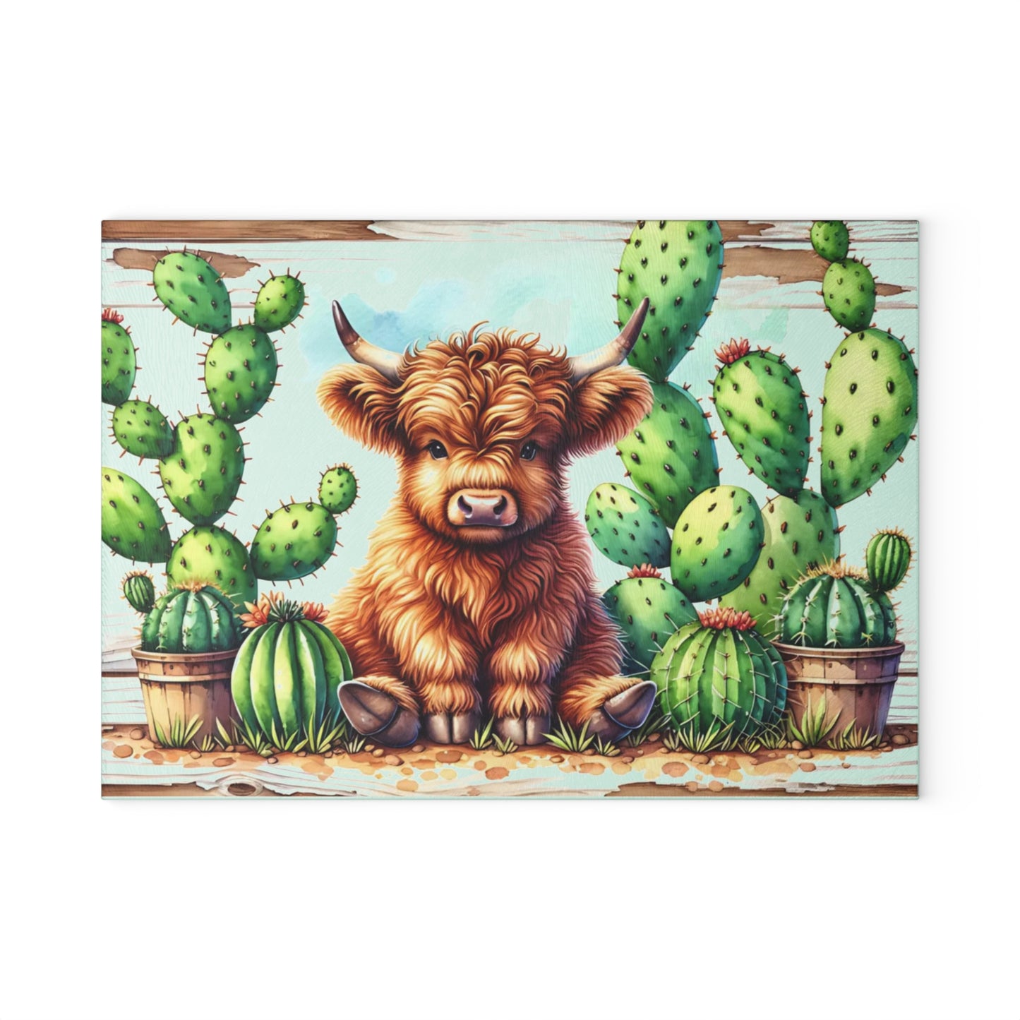 🌵🐮 Highland Cow & Cactus Cutting Board – Rustic Western Charm for Your Kitchen 🤠✨