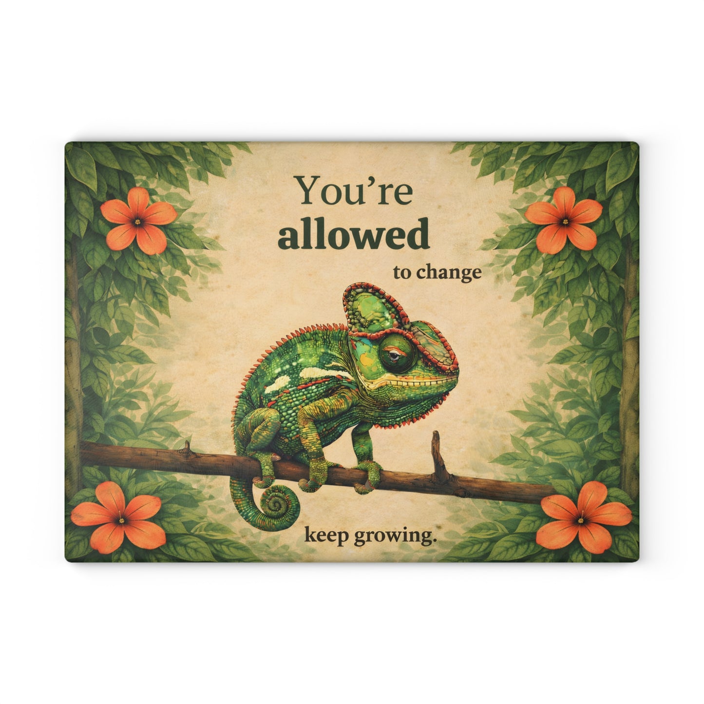 You’re Allowed to Change Glass Cutting Board – Inspirational Chameleon Garden Art Kitchen Decor