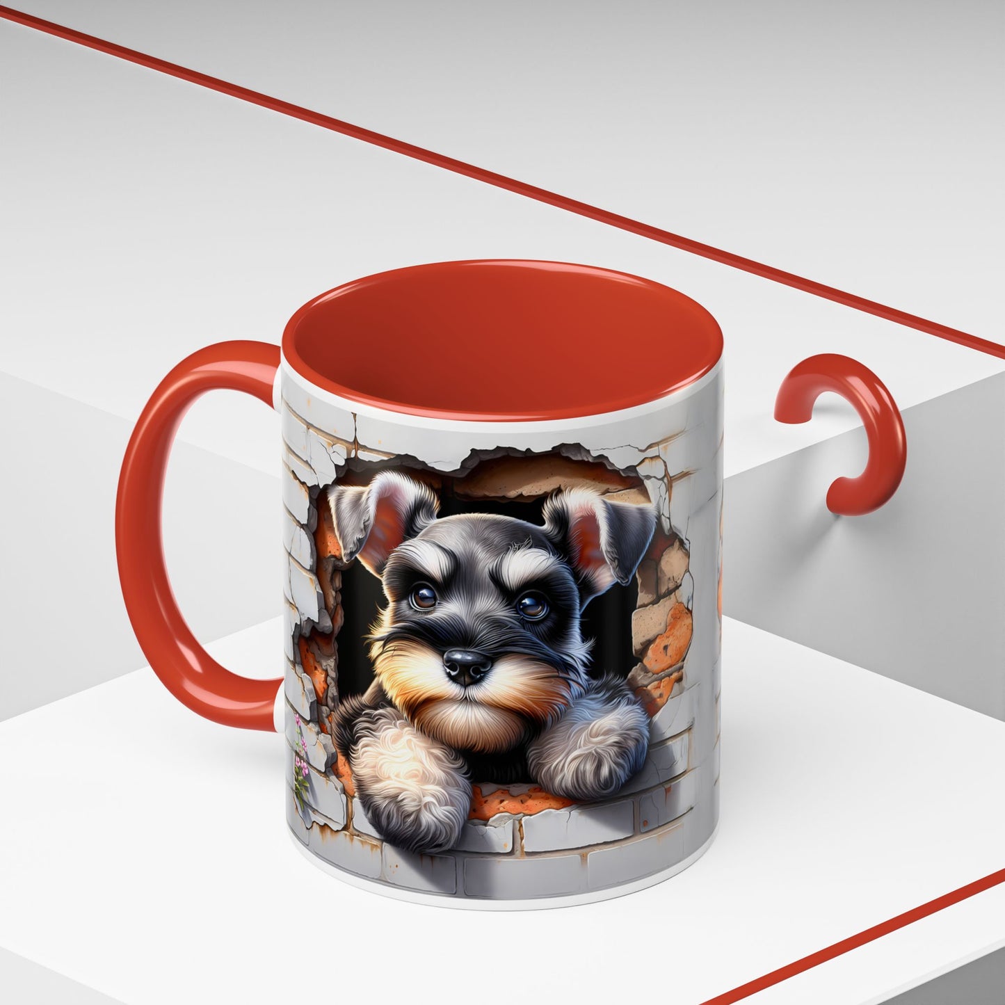 🎀🐶 Schnauzer Puppy Accent Mug – Cute Peek-Through Dog Design for Animal Lovers ☕💖