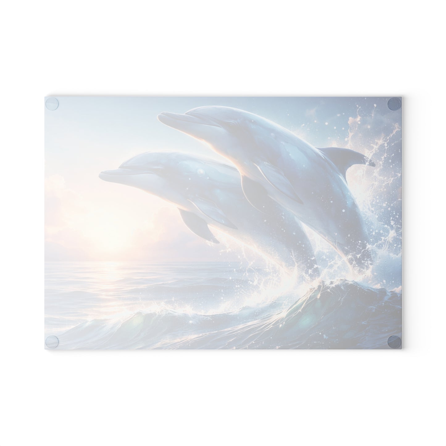 Dolphin Duo Glass Cutting Board – Ocean-Inspired Artwork of Two Playful Dolphins