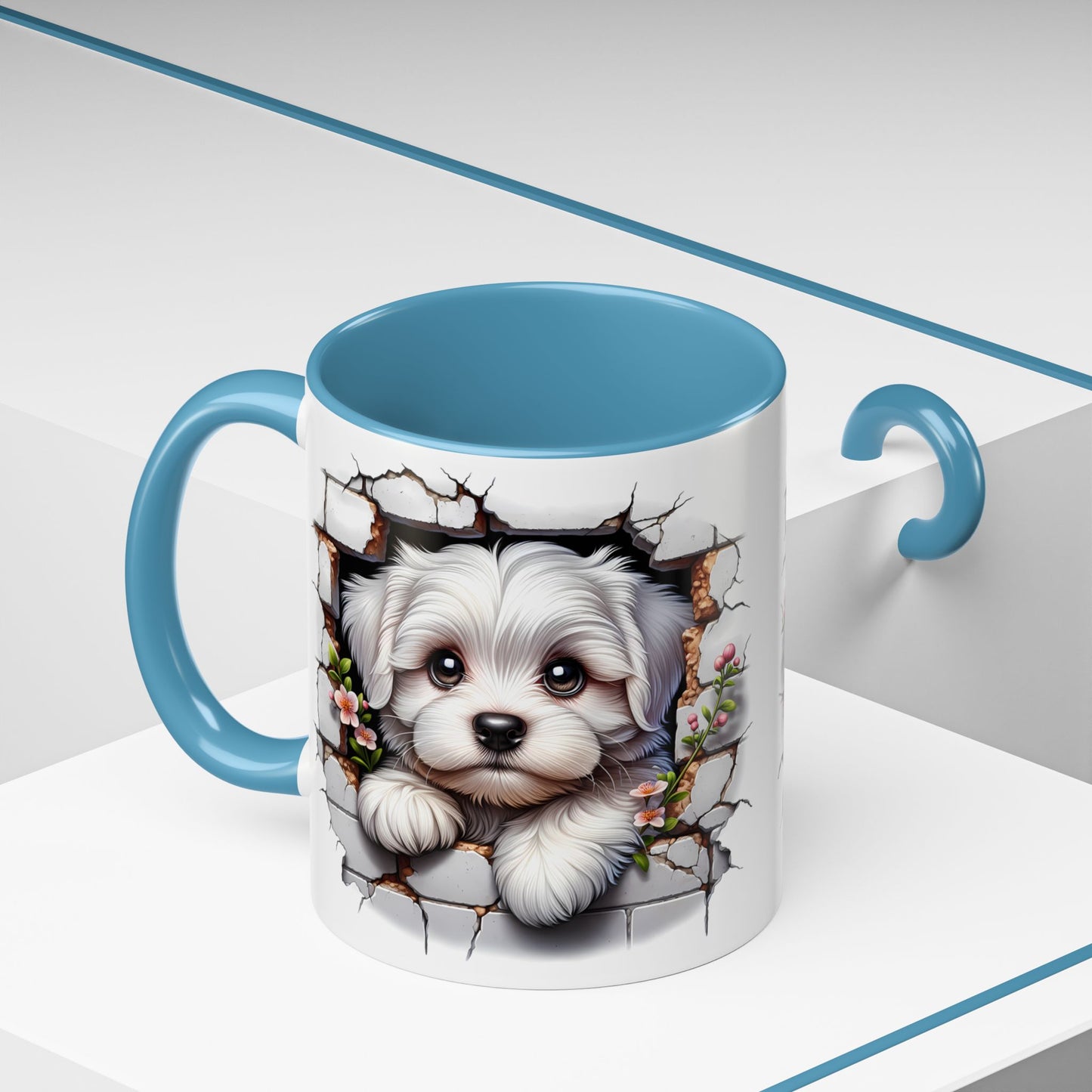 🎀🐶 Maltese Puppy Accent Mug – Cute Peek-Through Dog Design for Animal Lovers ☕💖