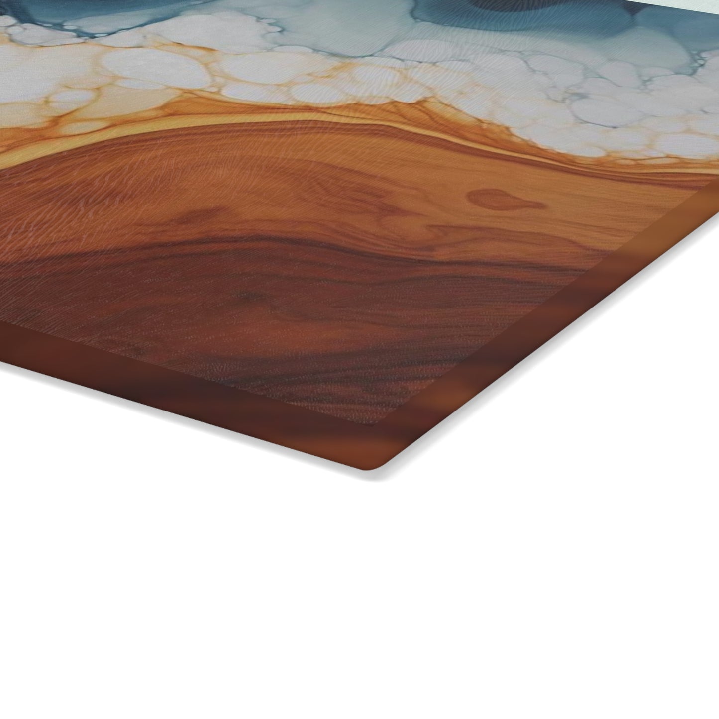 Tabla de cortar de vidrio templado con efecto mármol, imitación madera, azul verdoso y blanco: cocina rústica de estilo elegante
