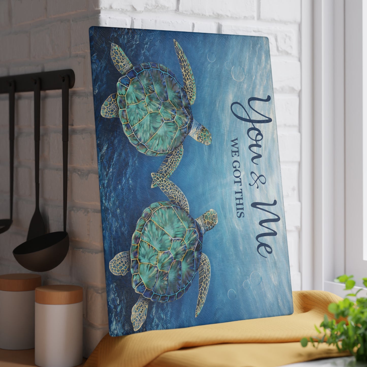 You & Me Sea Turtle Glass Cutting Board – We Got This Inspirational Ocean Art Kitchen Decor