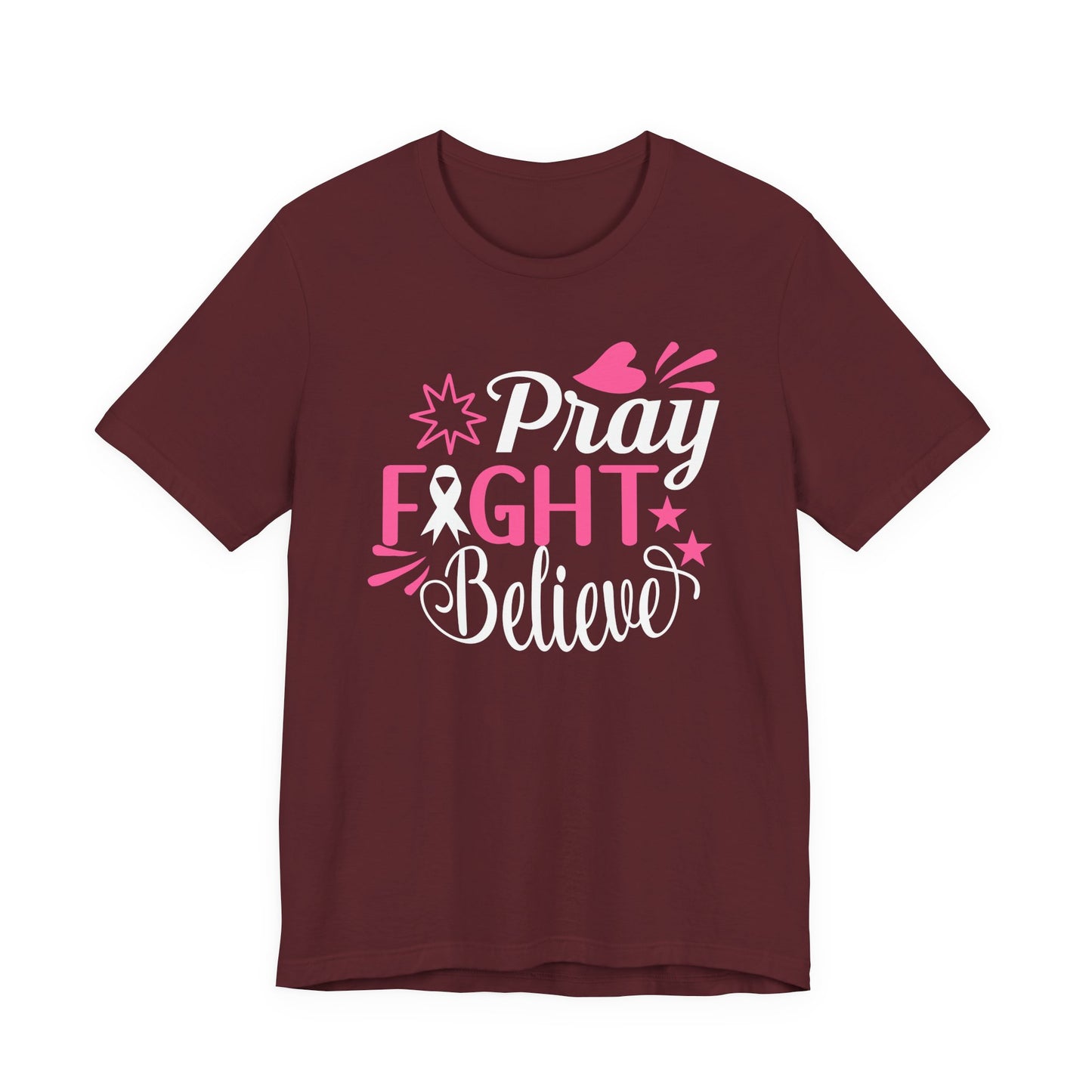 💗 Pray Fight Believe – Breast Cancer Awareness T-Shirt 🎗️