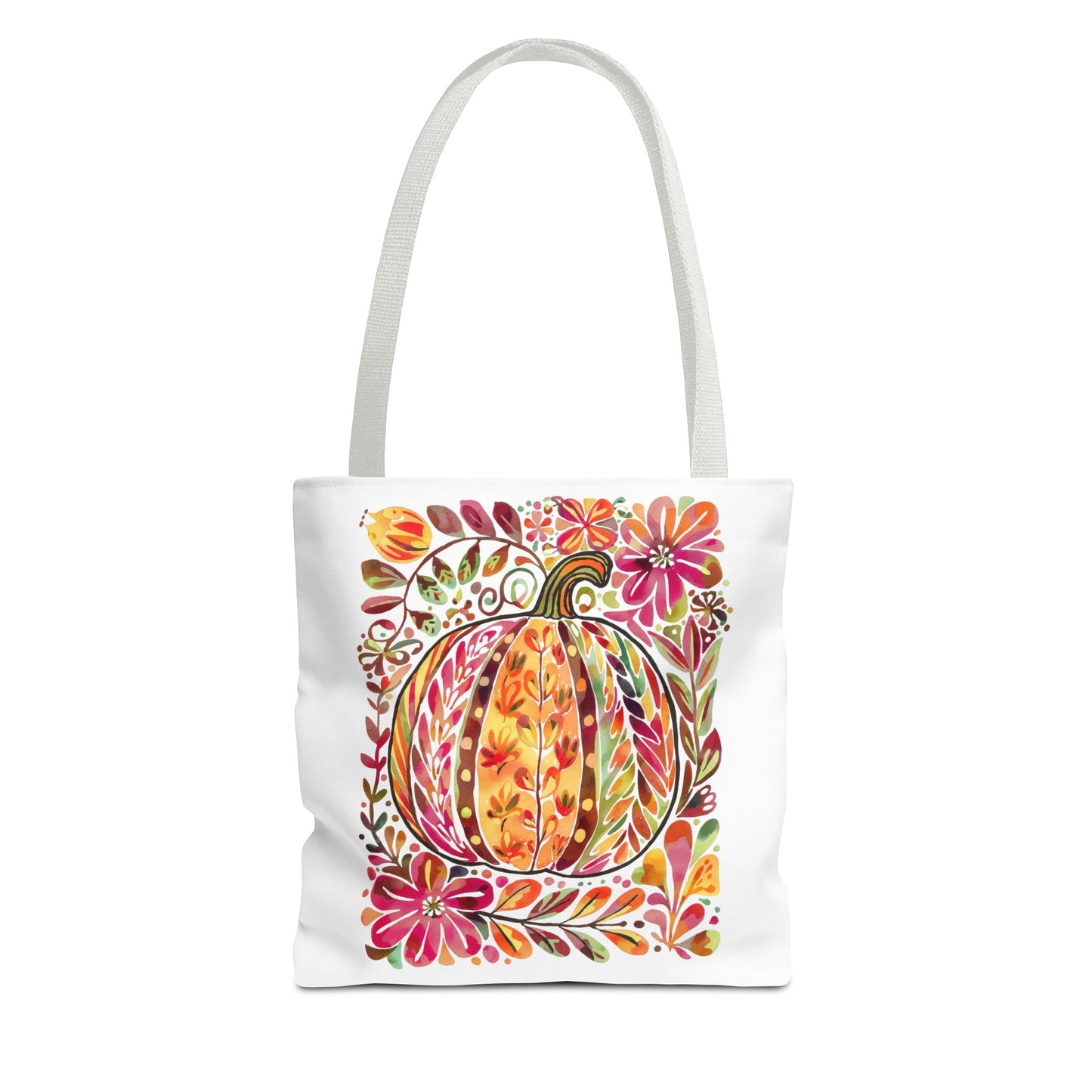 🎨 Watercolor Autumn Pumpkin Floral Tote Bag – Artistic Fall Charm 🍂