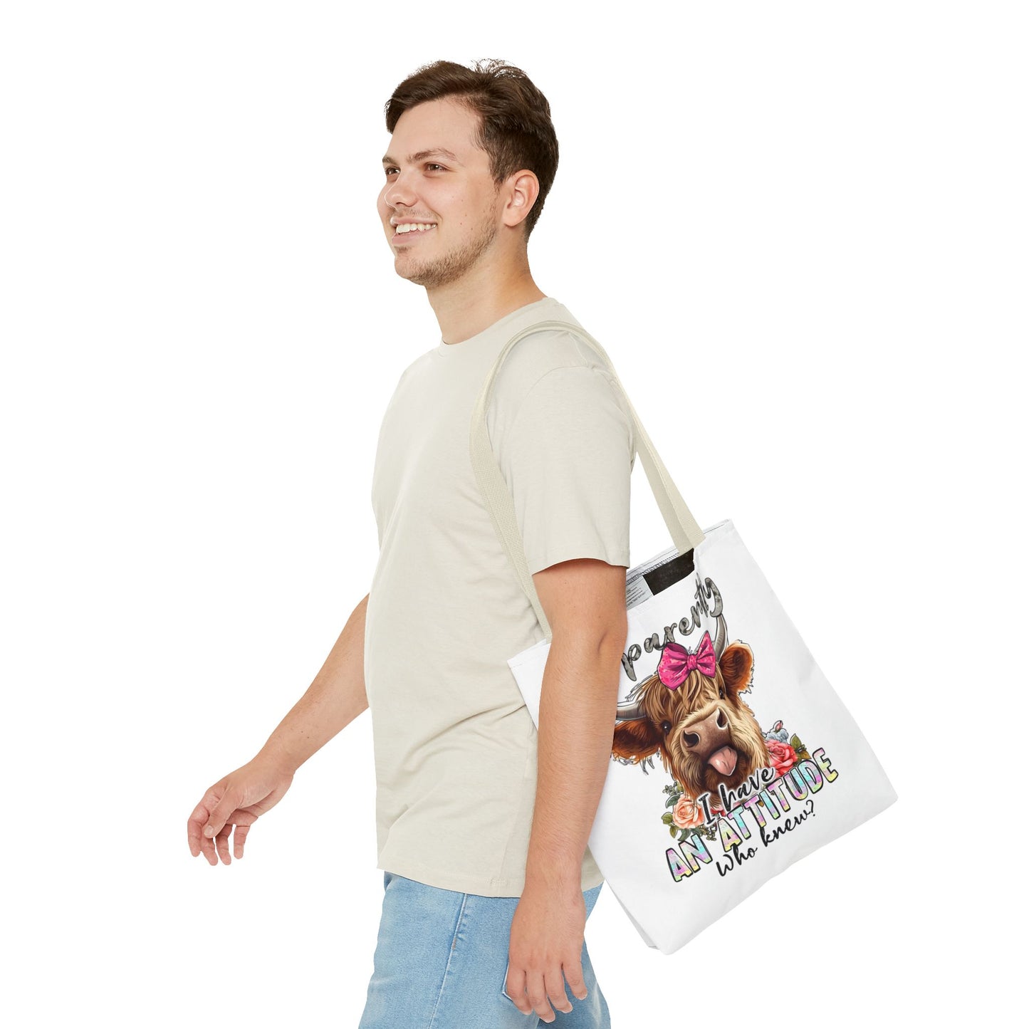 🐄 Al parecer, tengo actitud: bolso tote Sassy Cow con lazo rosa 🌸