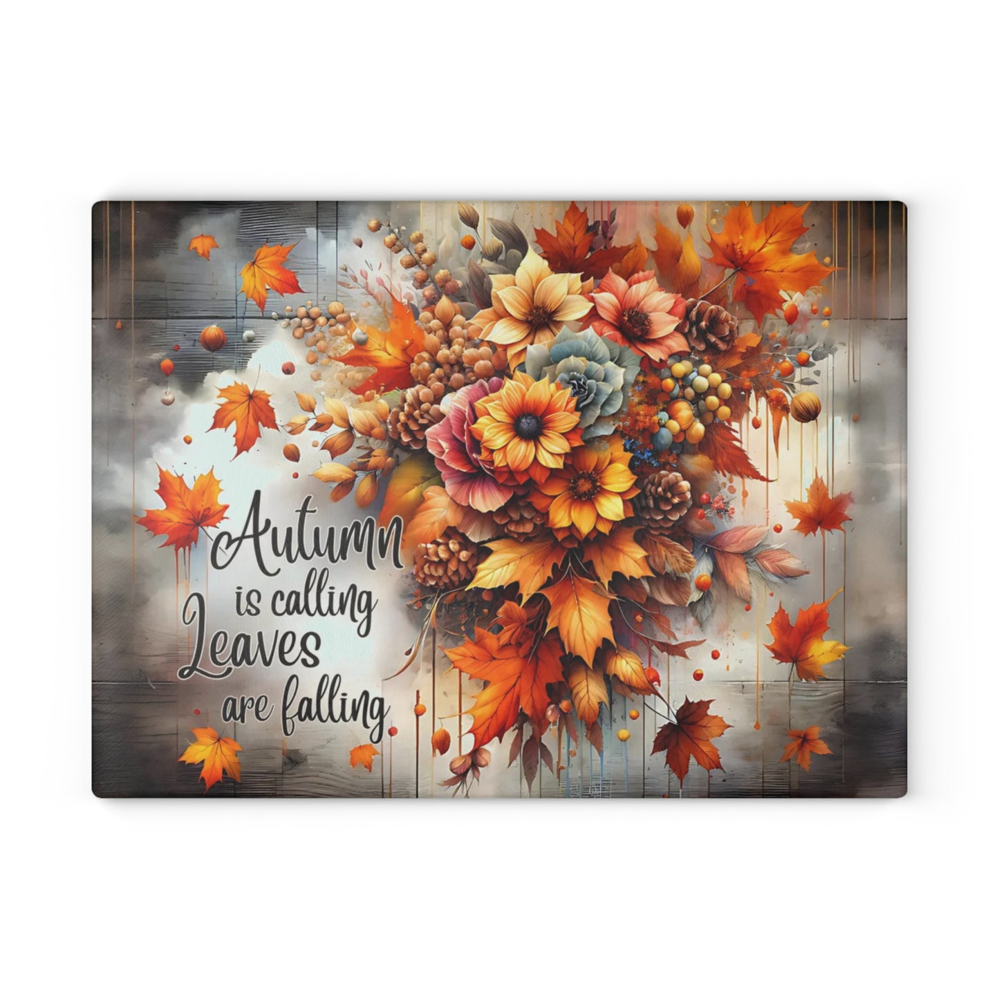 🍂✨ “Autumn Is Calling” Glass Cutting Board – Cozy Fall Kitchen Accent