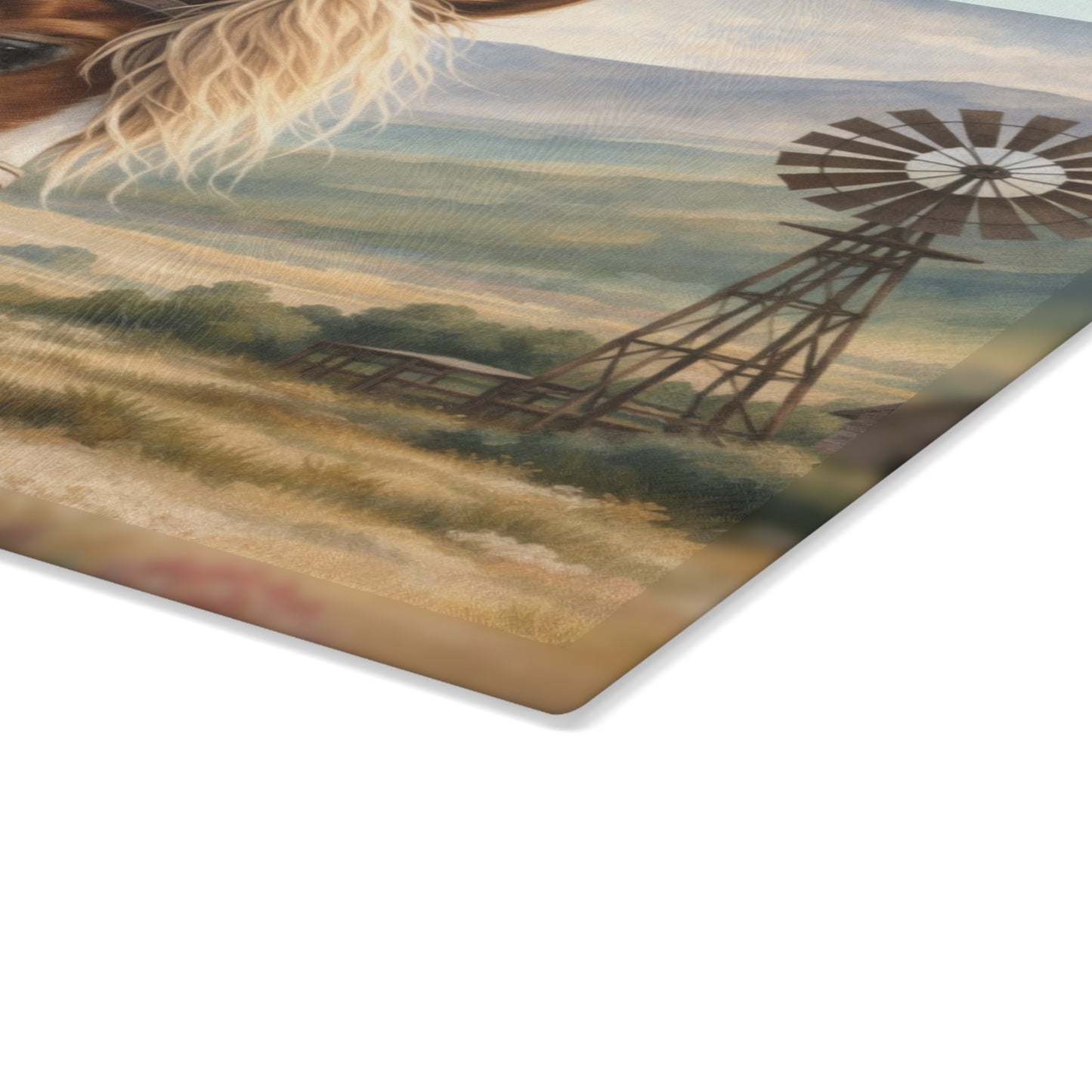 Western Horse and Windmill Glass Cutting Board – Rustic Farmhouse Country Kitchen Decor