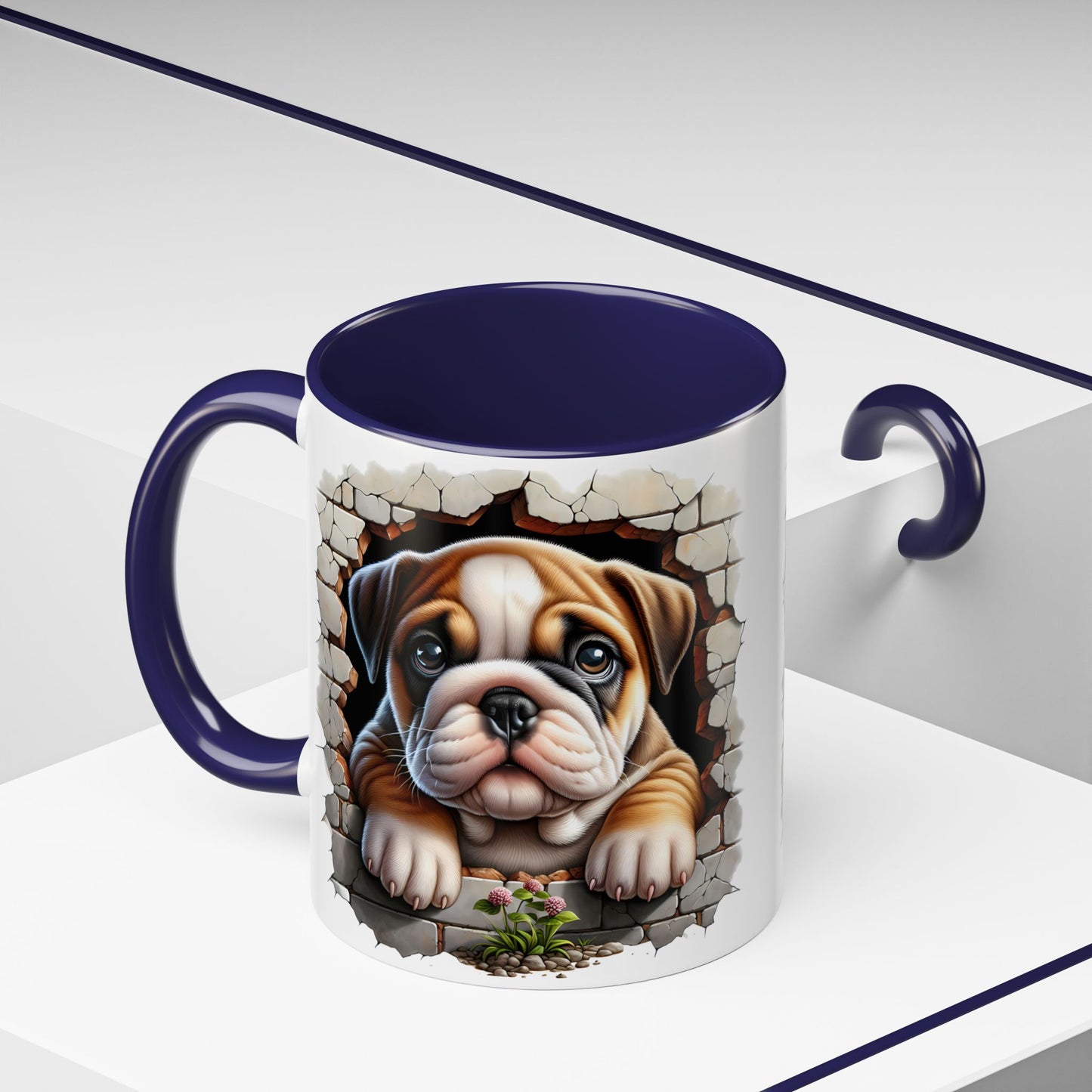 🎀🐶 English Bulldog Puppy Accent Mug – Cute Peek-Through Dog Design for Animal Lovers ☕💖