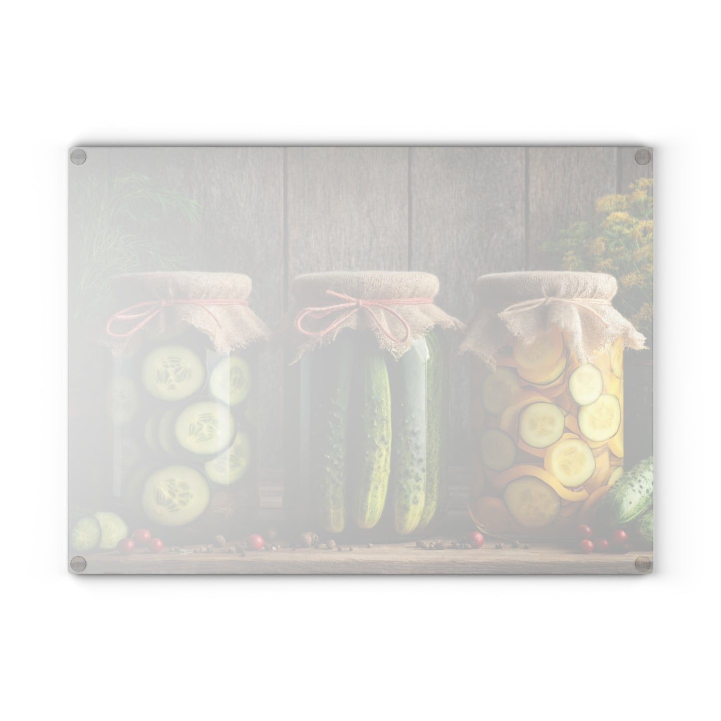 Rustic Pickle Jar Glass Cutting Board – Farmhouse Kitchen Food Art Display