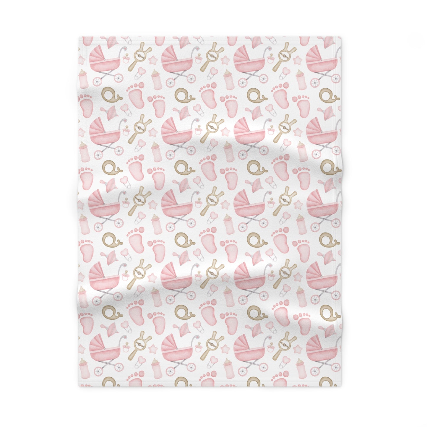 👶💗 Baby Icons Velveteen Plush Blanket – Pink on white