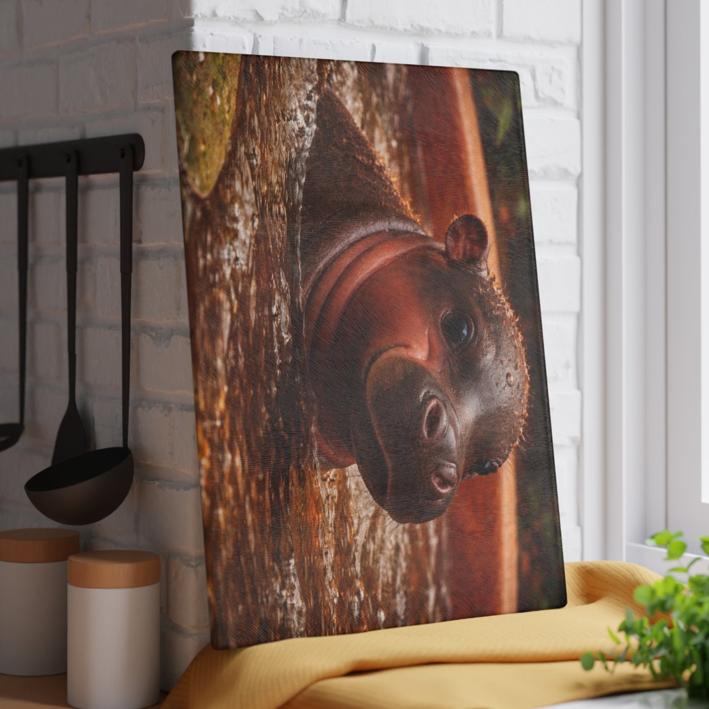 Baby Hippo Glass Cutting Board – Adorable Safari Wildlife Kitchen Decor