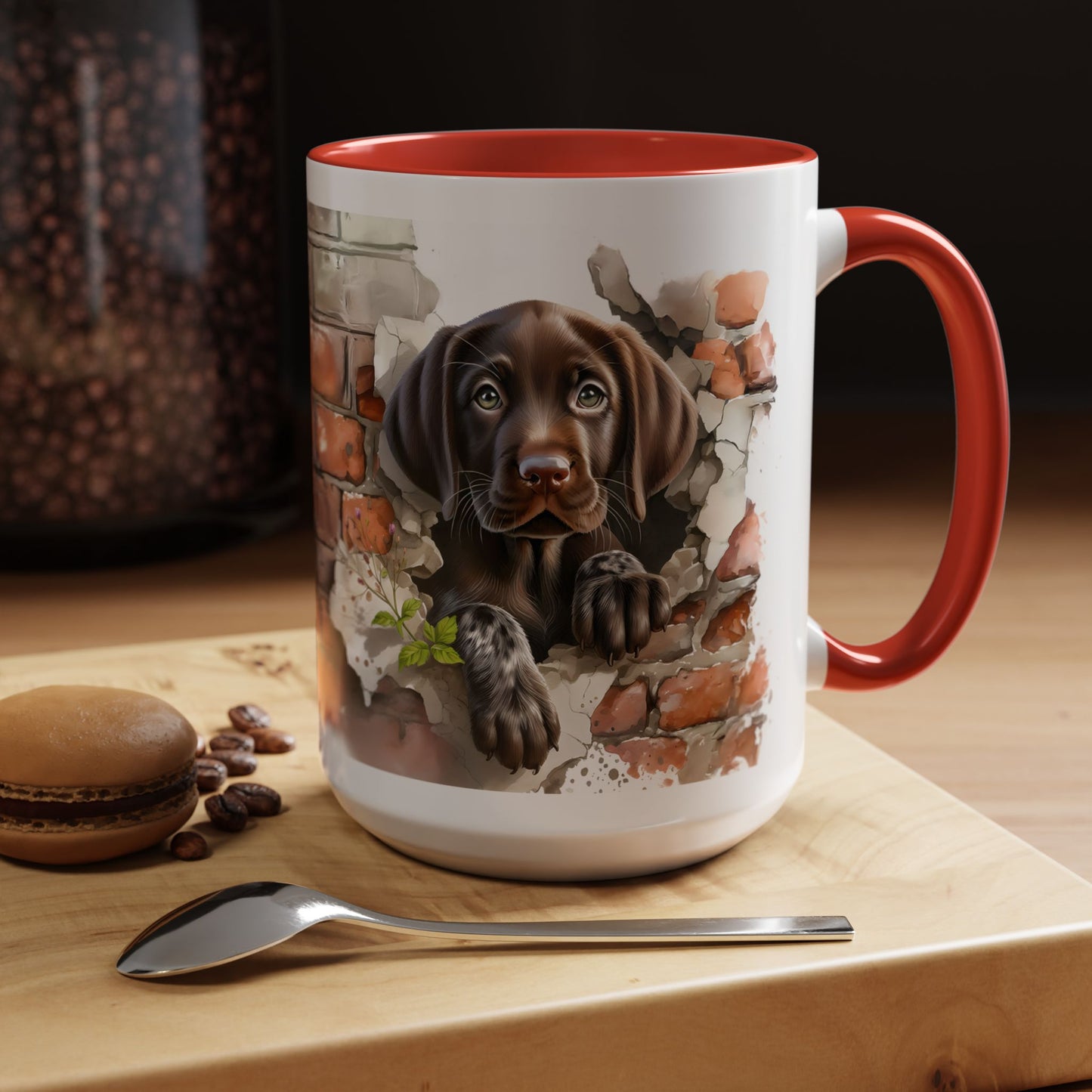 🐶🍫 Chocolate Lab Puppy Accent Mug – Sweet Brown Pup Coffee Cup ☕💛