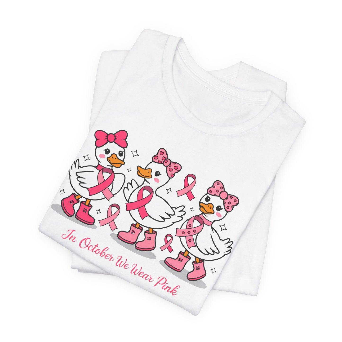 🎀🦆 In October We Wear Pink Duck T-Shirt – Cute Breast Cancer Awareness Tee 💖✨