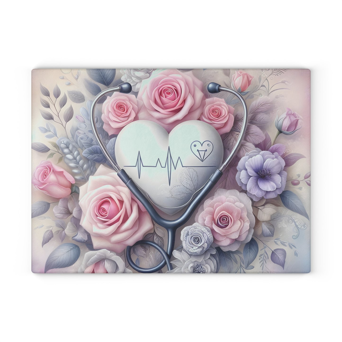🩺 Nurse Heartbeat Floral Cutting Board – Elegant Medical-Inspired Kitchen Décor 🌸