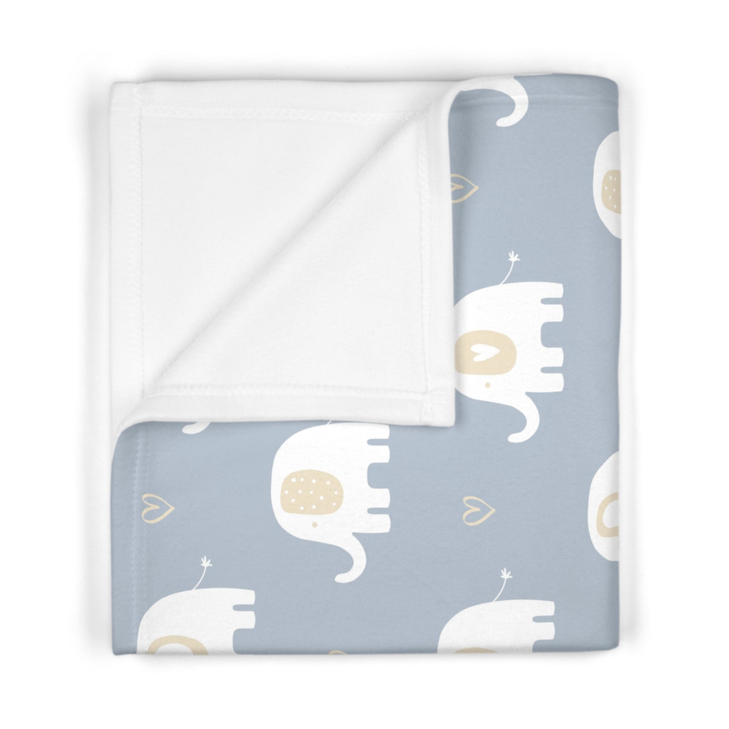 Blue Elephants Baby Blanket – Ultra-Soft Fleece 30″×40″ | Neutral Hearts on Dusty Blue