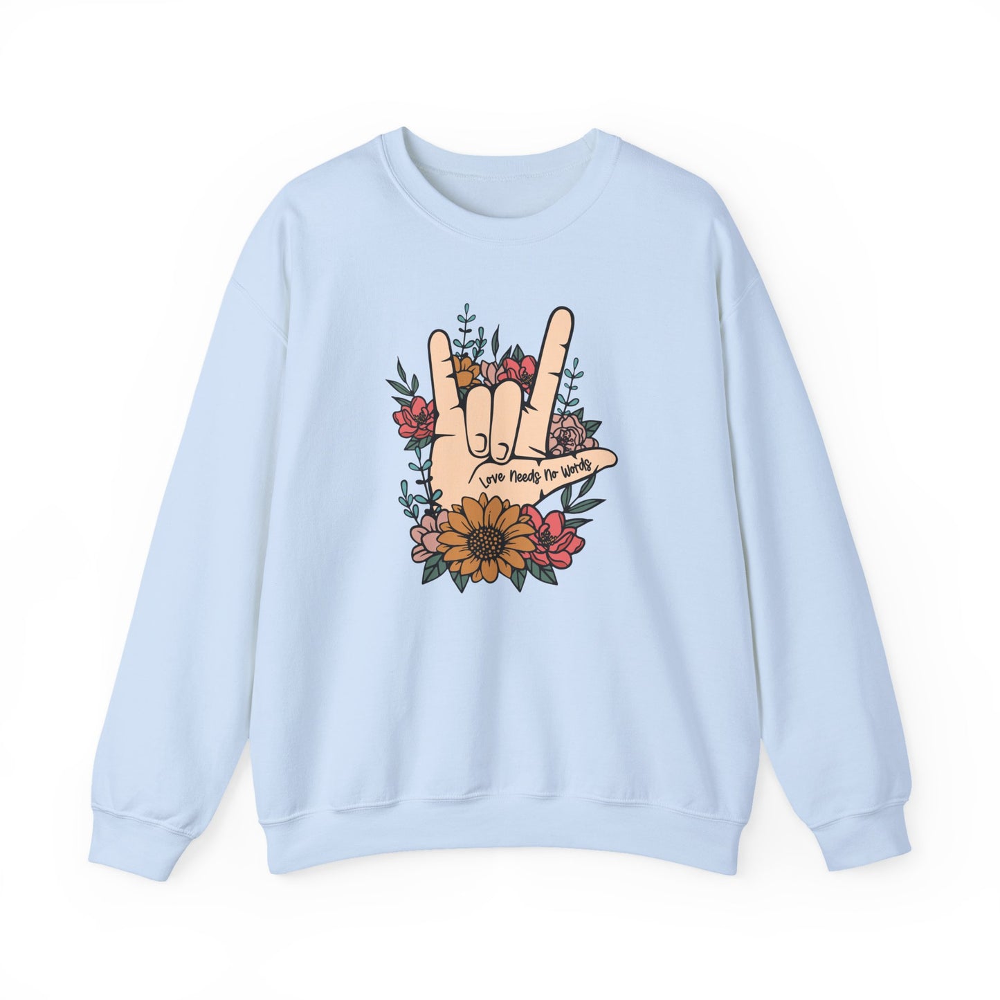 🎄🤟 Love Needs No Words Christmas Sweatshirt – ASL Holiday Floral Design for Meaningful Gifts 🌸🎁