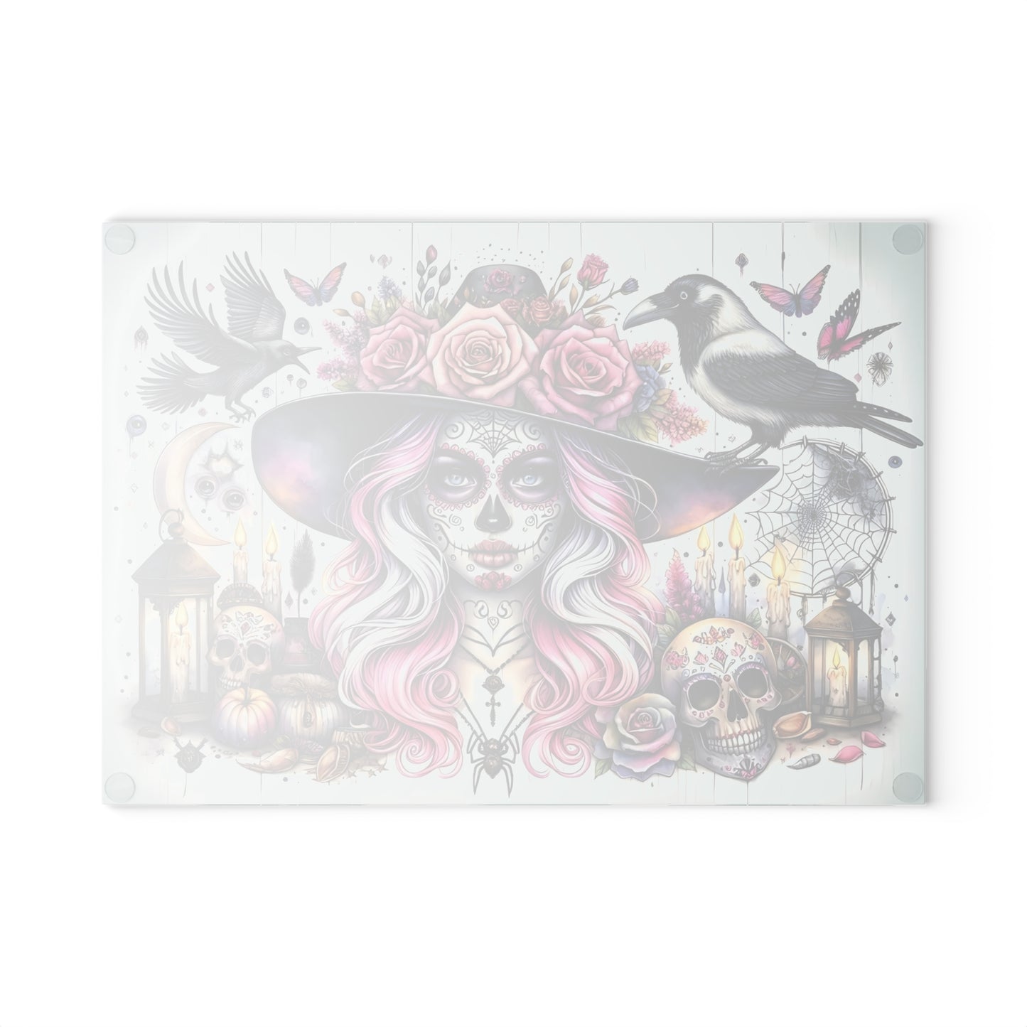💀🌸 Enchanting Sugar Skull Witch Cutting Board – Mystical Elegance for Your Kitchen 🌙🕯️
