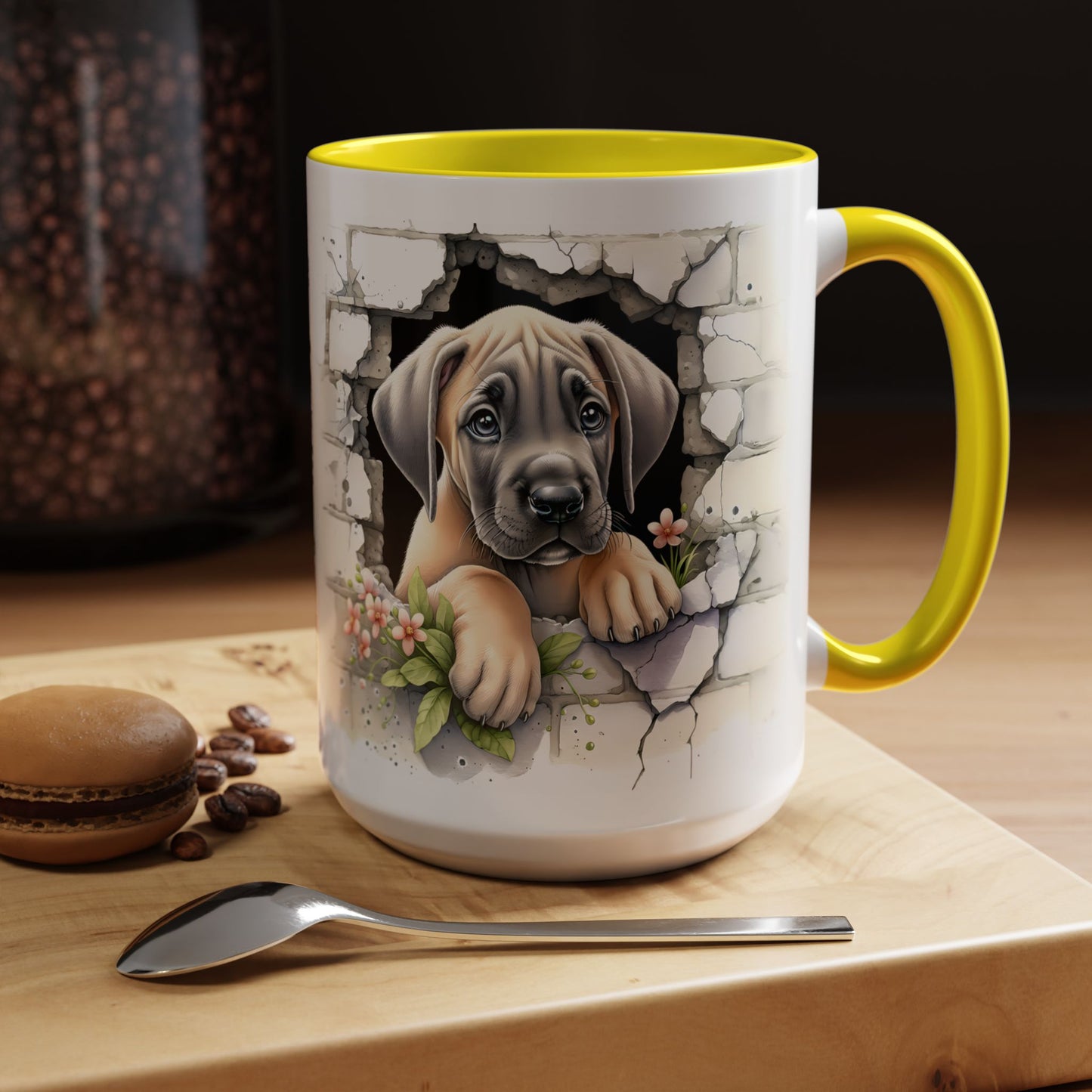 🐾 Great Dane Puppy Accent Mug – Sweet Peek-Through Puppy Design ☕💛