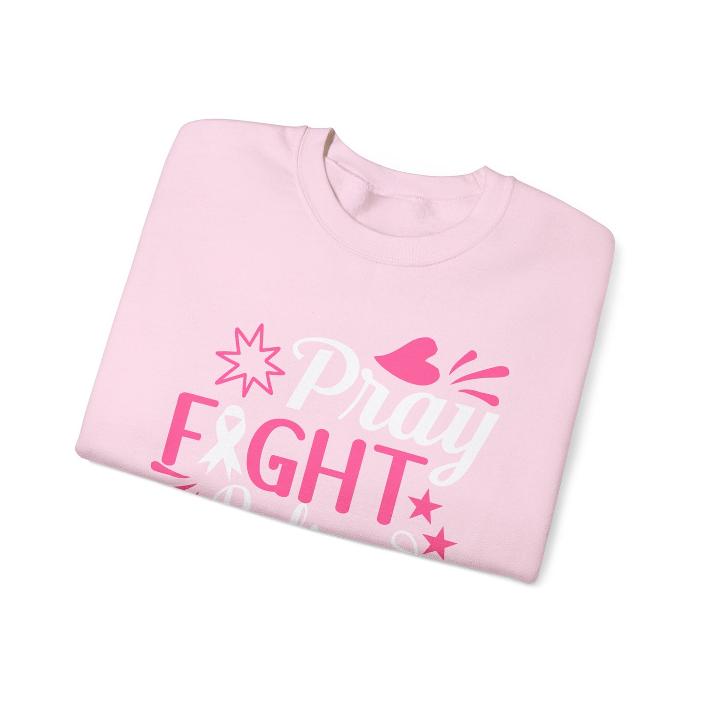 🙏🎀 Pray Fight Believe Sweatshirt – Breast Cancer Awareness & Faith Crewneck