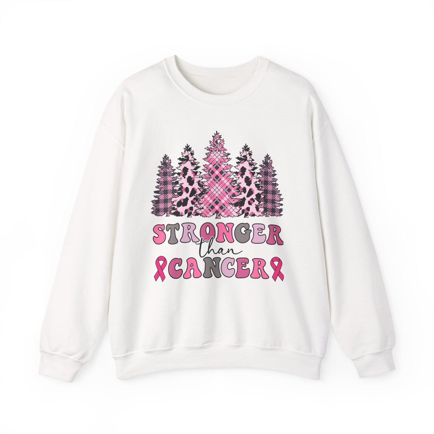 🌲💗 Stronger Than Cancer Pink Trees Sweatshirt – Breast Cancer Awareness Crewneck