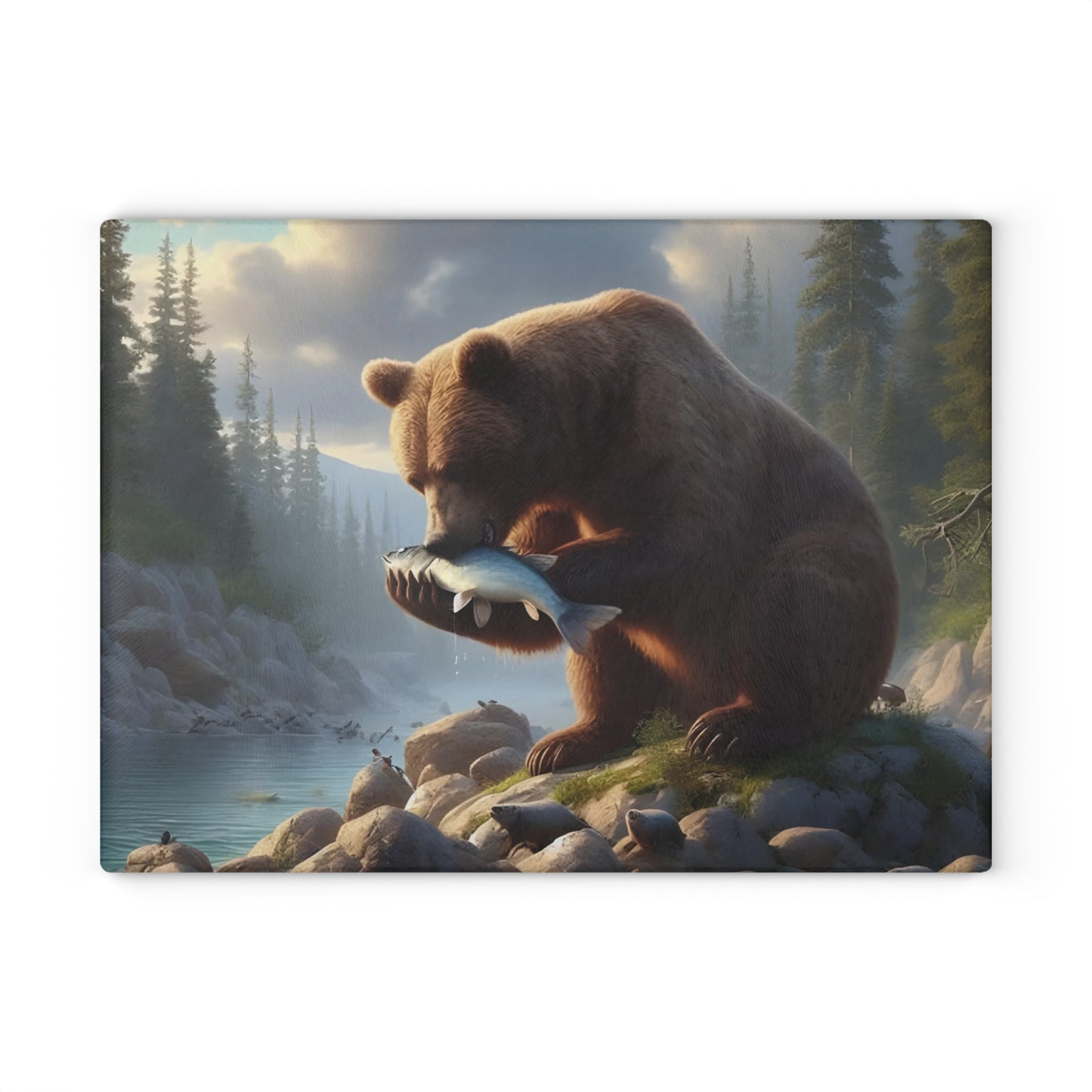 🐻🌲 Bear & Salmon River Cutting Board – Nature’s Wild Elegance for Your Kitchen 🌲🐻