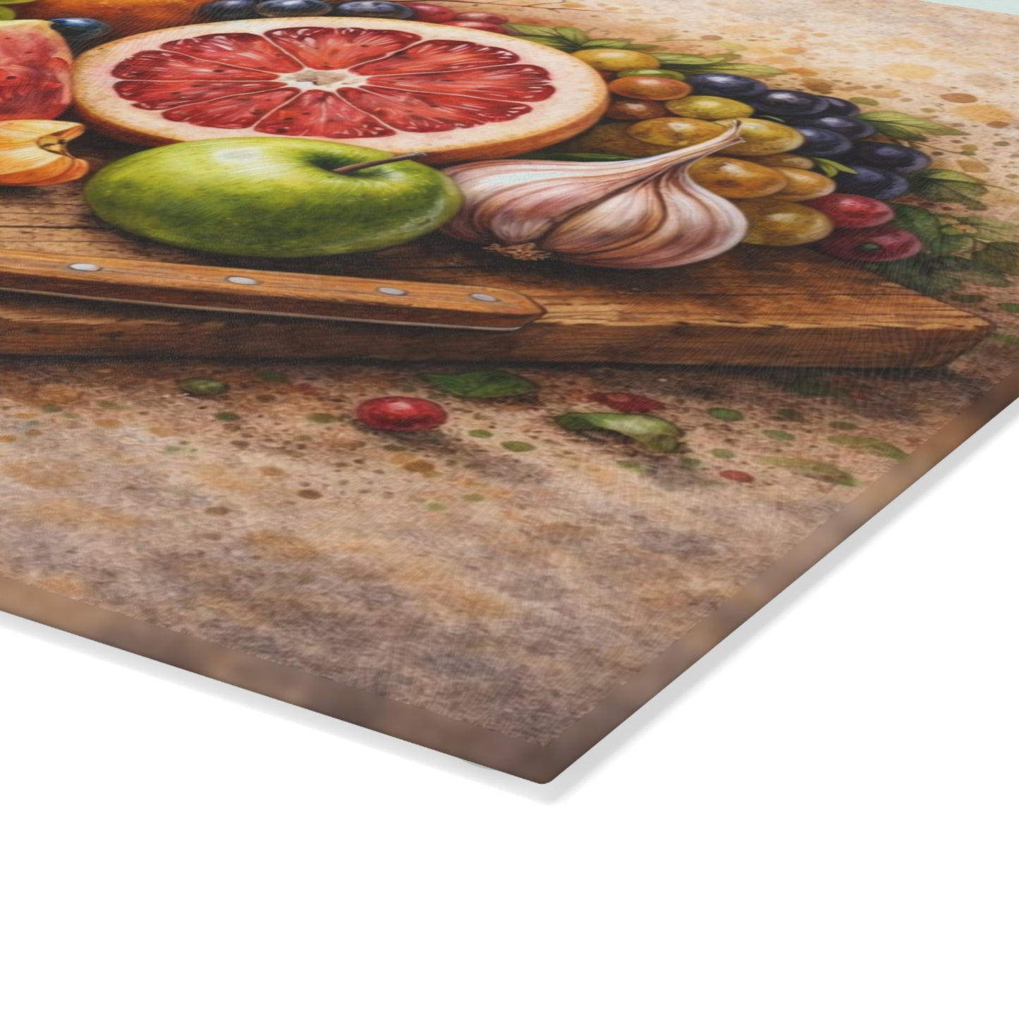 Rustic Fruit Harvest Glass Cutting Board – Vintage Farmhouse Kitchen Art