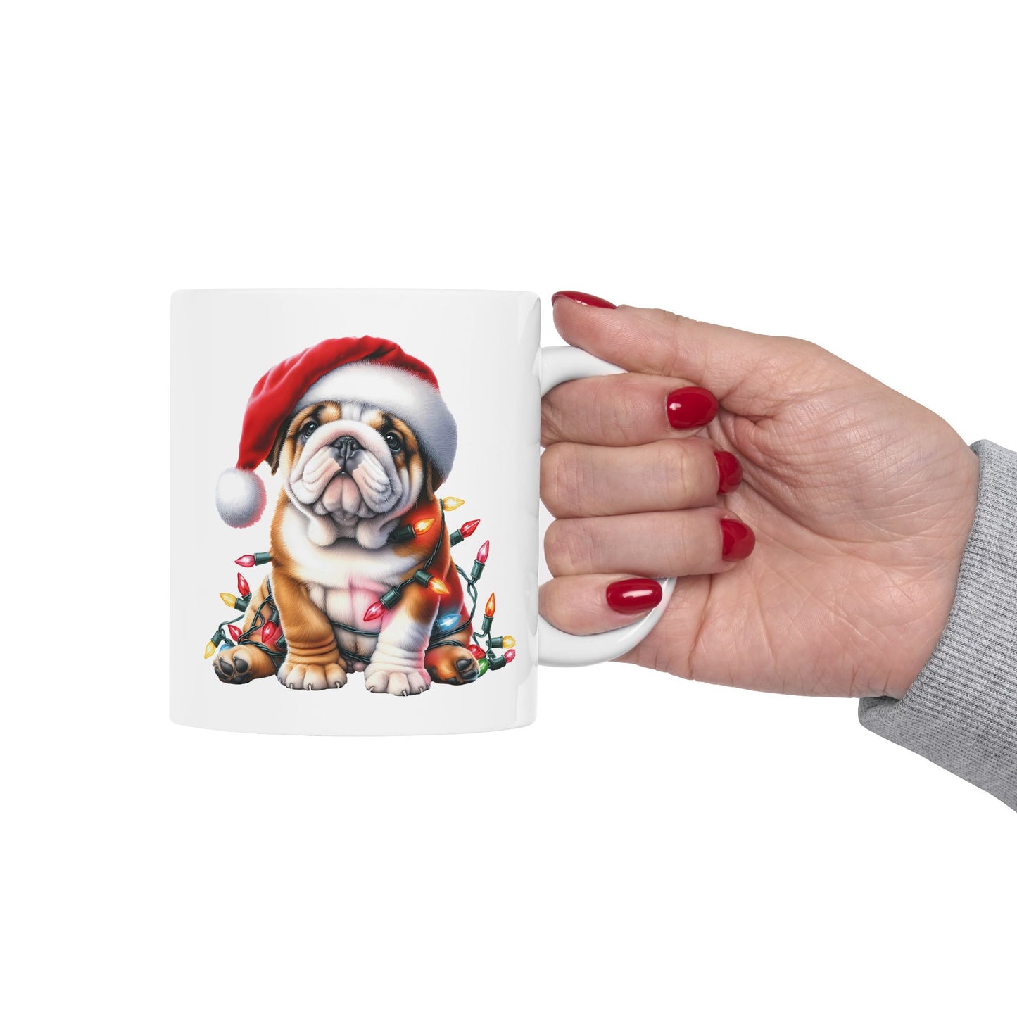 🎅 English Bulldog Christmas Lights Mug – Grumpy Pup, Jolly Spirit! 🐾☕