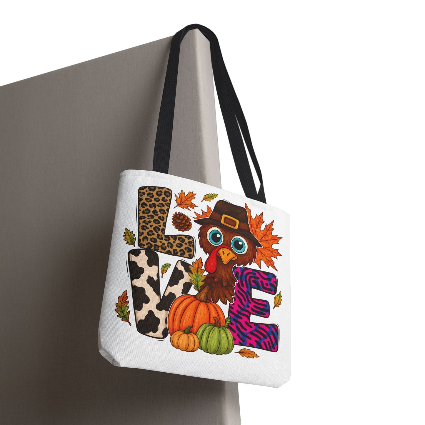 🦃 LOVE Turkey Tote Bag – Wild Prints, Big Eyes & Thanksgiving Fun 🎨