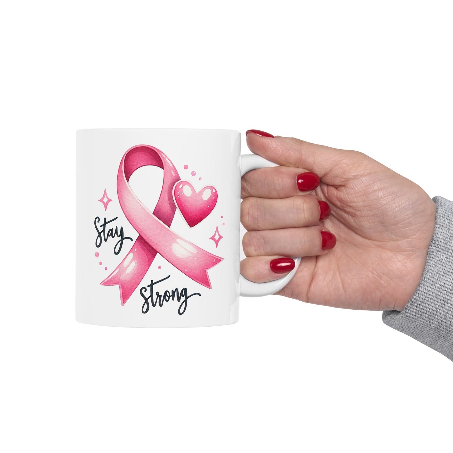 🎀 Stay Strong Pink Ribbon Mug – Inspirational Breast Cancer Awareness Coffee Cup