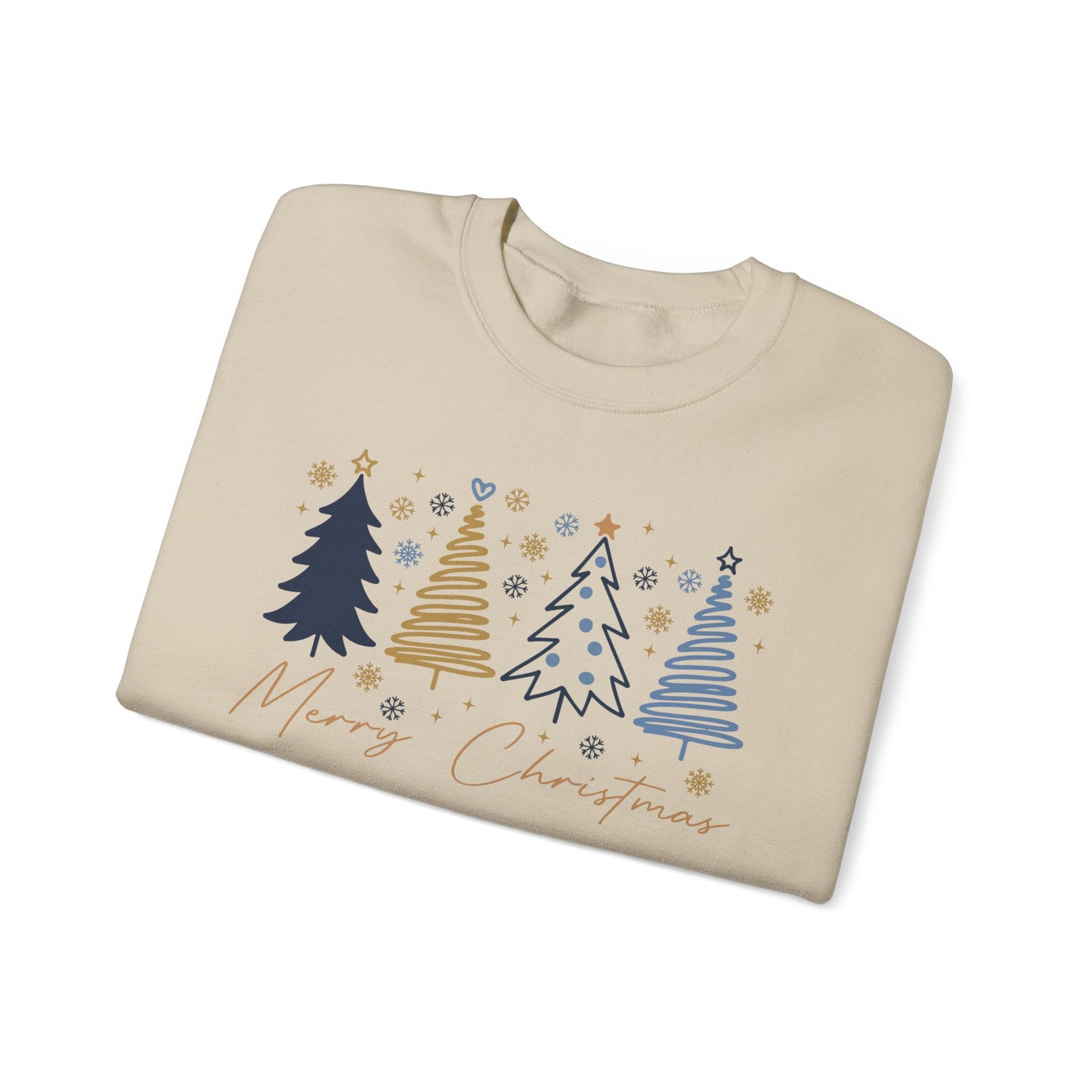 🎄✨ Merry Christmas Sweatshirt – Modern Navy & Gold Holiday Trees ❄️⭐