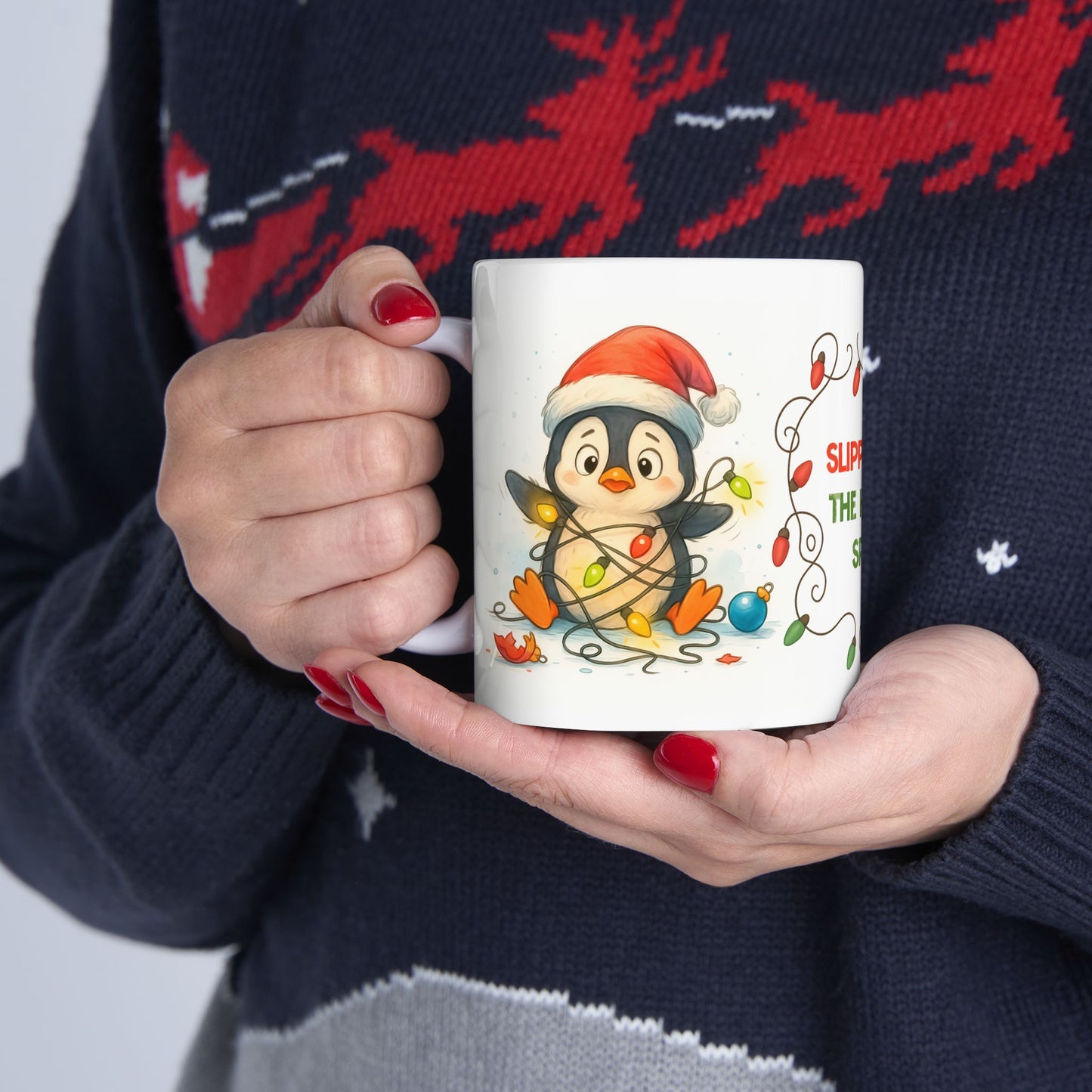 🐧🎄 Slipped Into the Holiday Spirit Penguin Mug – Cute Christmas Coffee Cup ✨☕