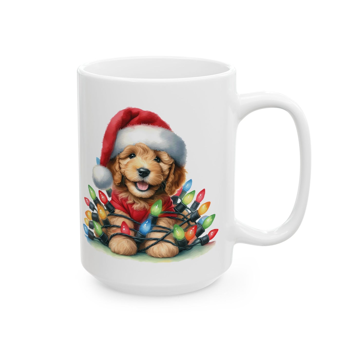 🎄 Doodle Christmas Lights Mug – Holiday Cheer with a Fluffy Twist! ☕🐶