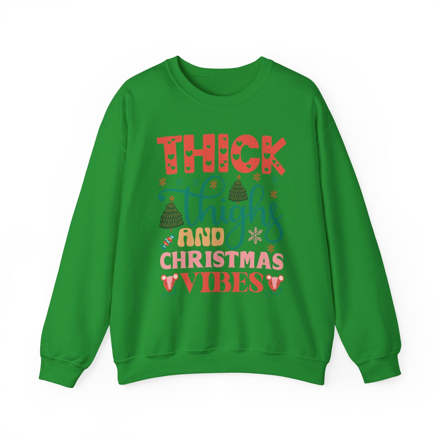 🎄💖 Thick Thighs & Christmas Vibes Crewneck – Cute, Confident & Cozy