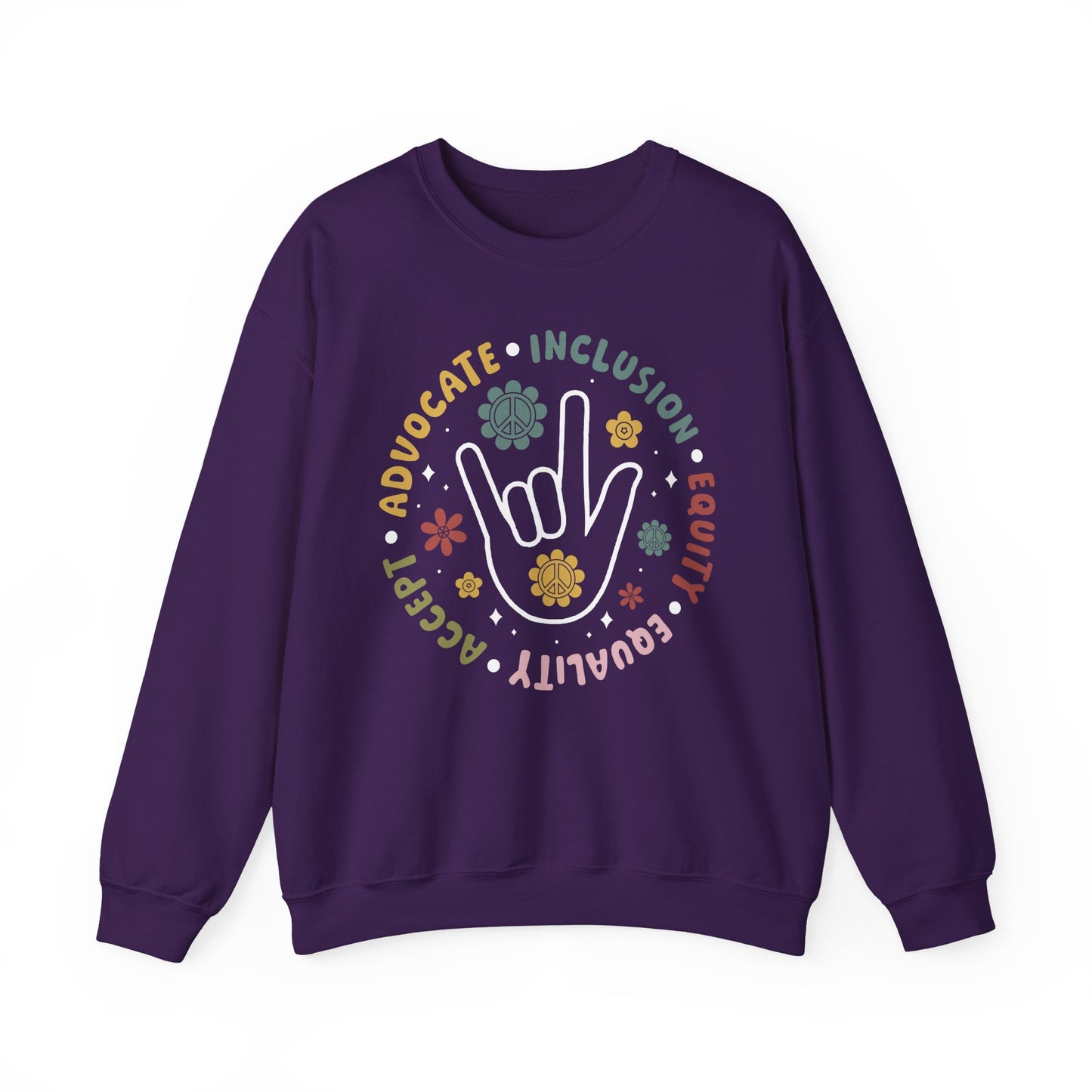🧡👐 Advocate • Inclusion • Equity • Equality • Accept – ASL “I Love You” Sweatshirt 🌼✌️