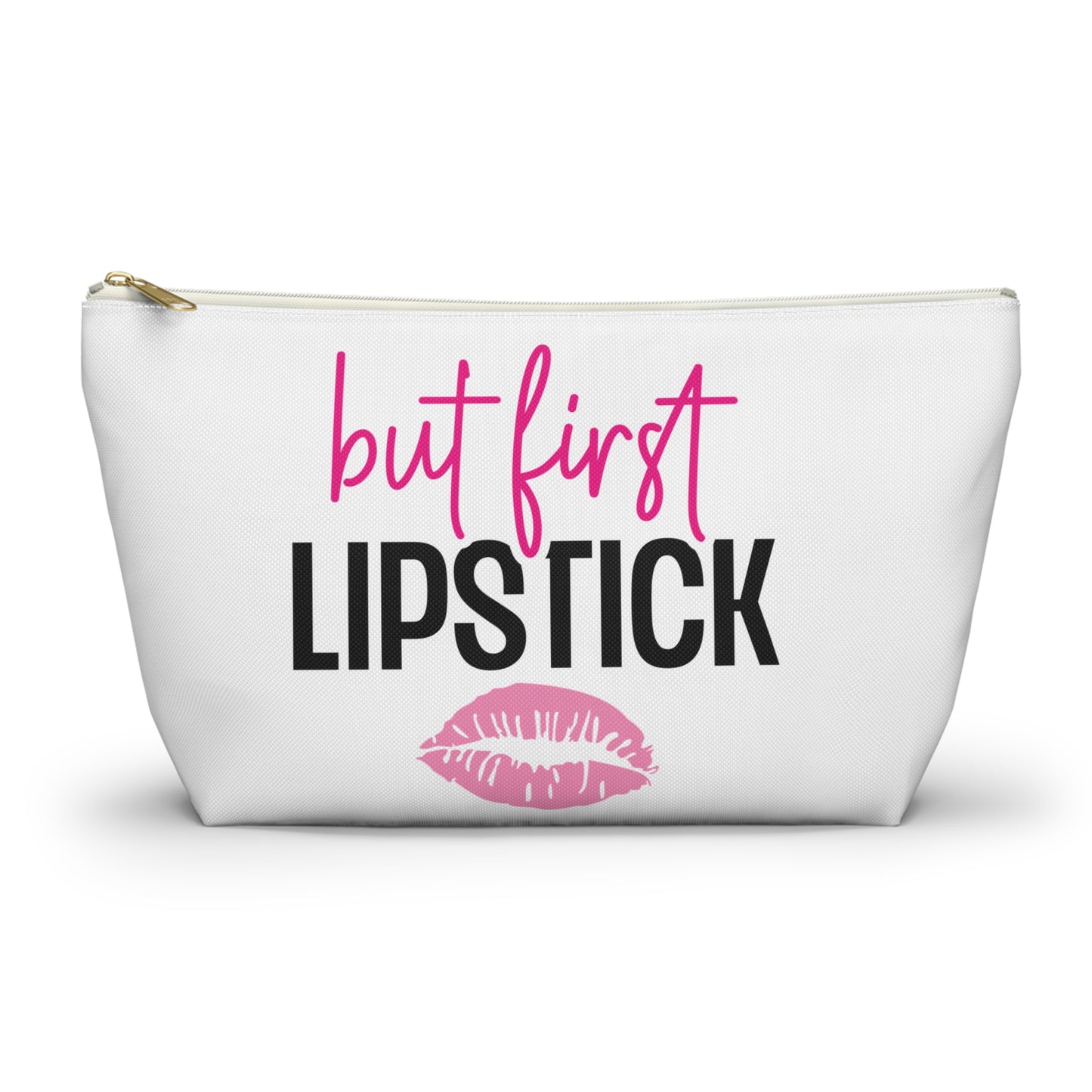 Accessory Pouch – "But First Lipstick" Pink Makeup Bag