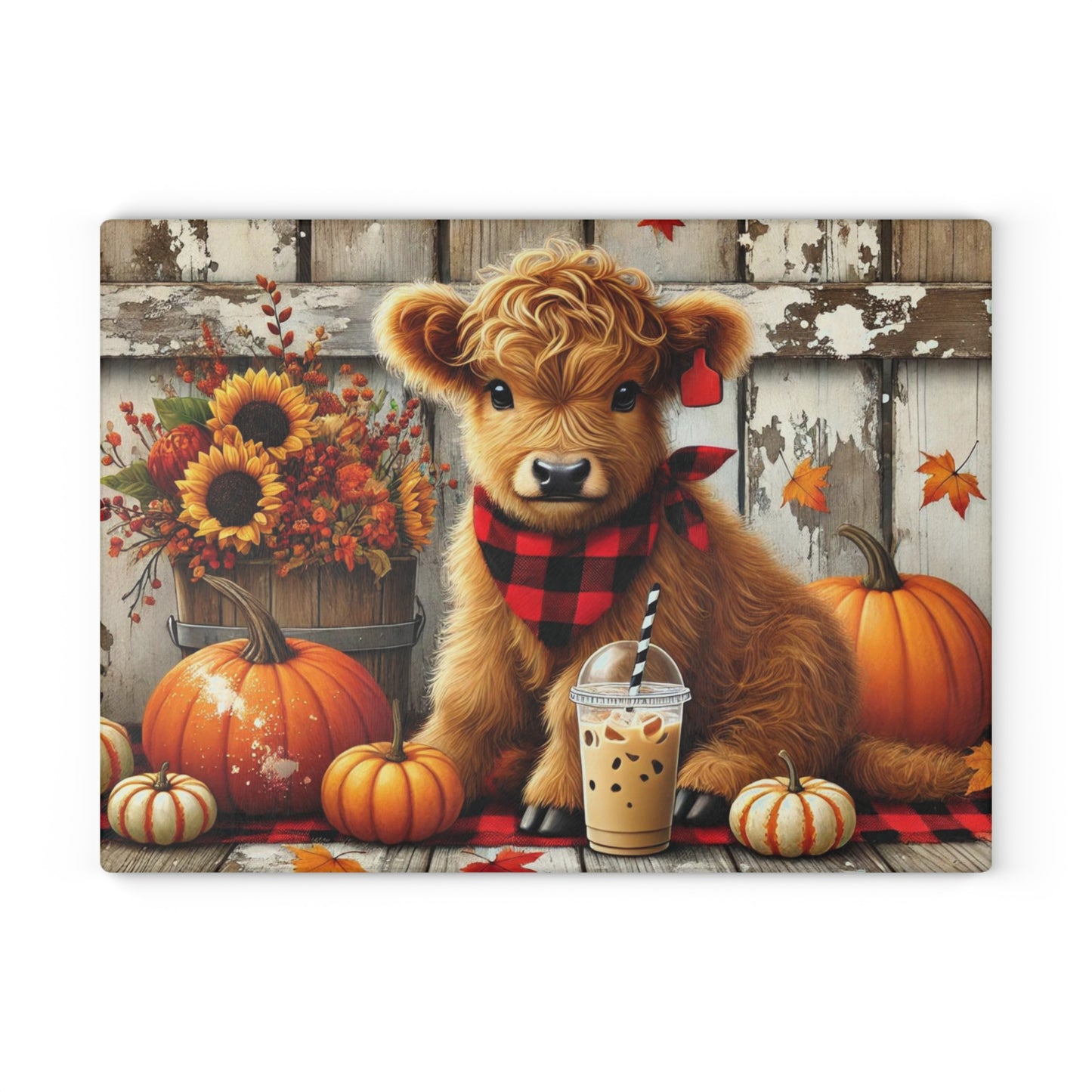 🐮 Pumpkin Patch Calf Cutting Board – Cozy Autumn Charm for Your Kitchen